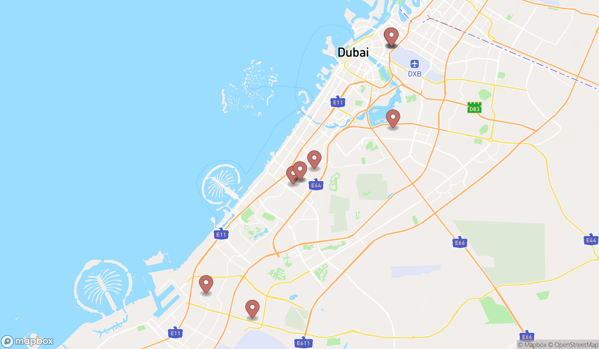 Map showing the ranked party equipment rental services in Dubai, Dubai