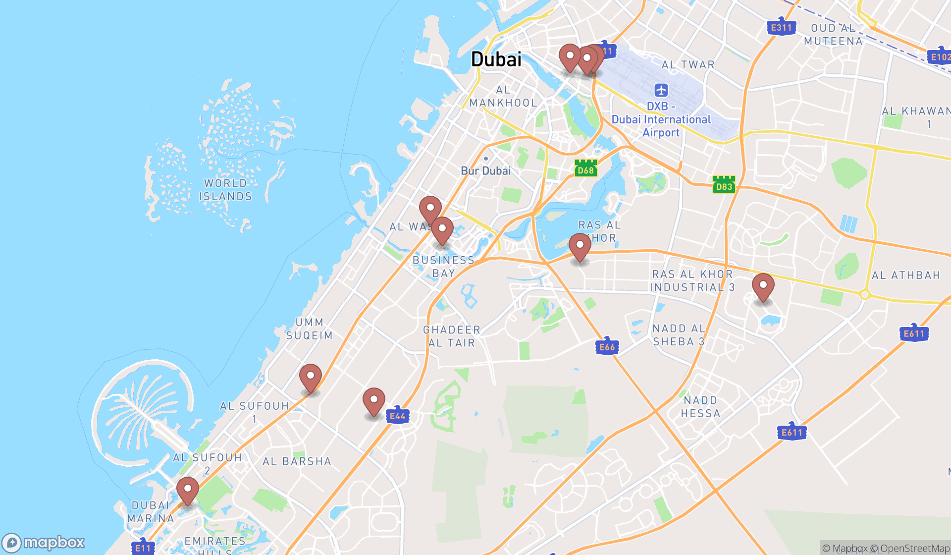 Map showing the ranked party planners in Dubai, Dubai