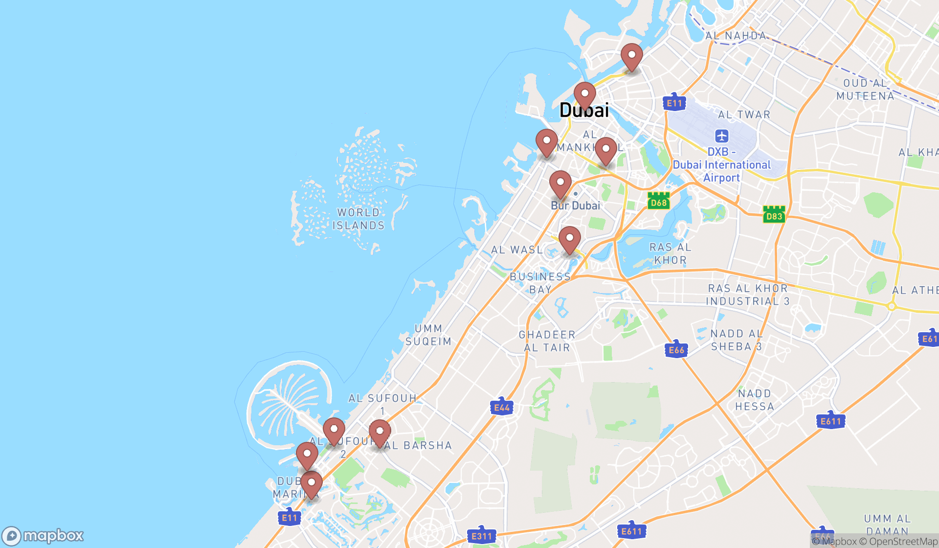 Map showing the ranked passport agents in Dubai, Dubai