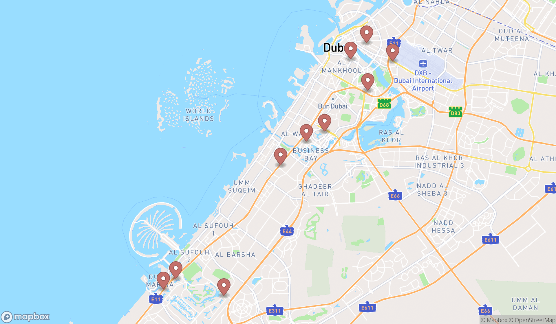 Map showing the ranked passport photo processors in Dubai, Dubai