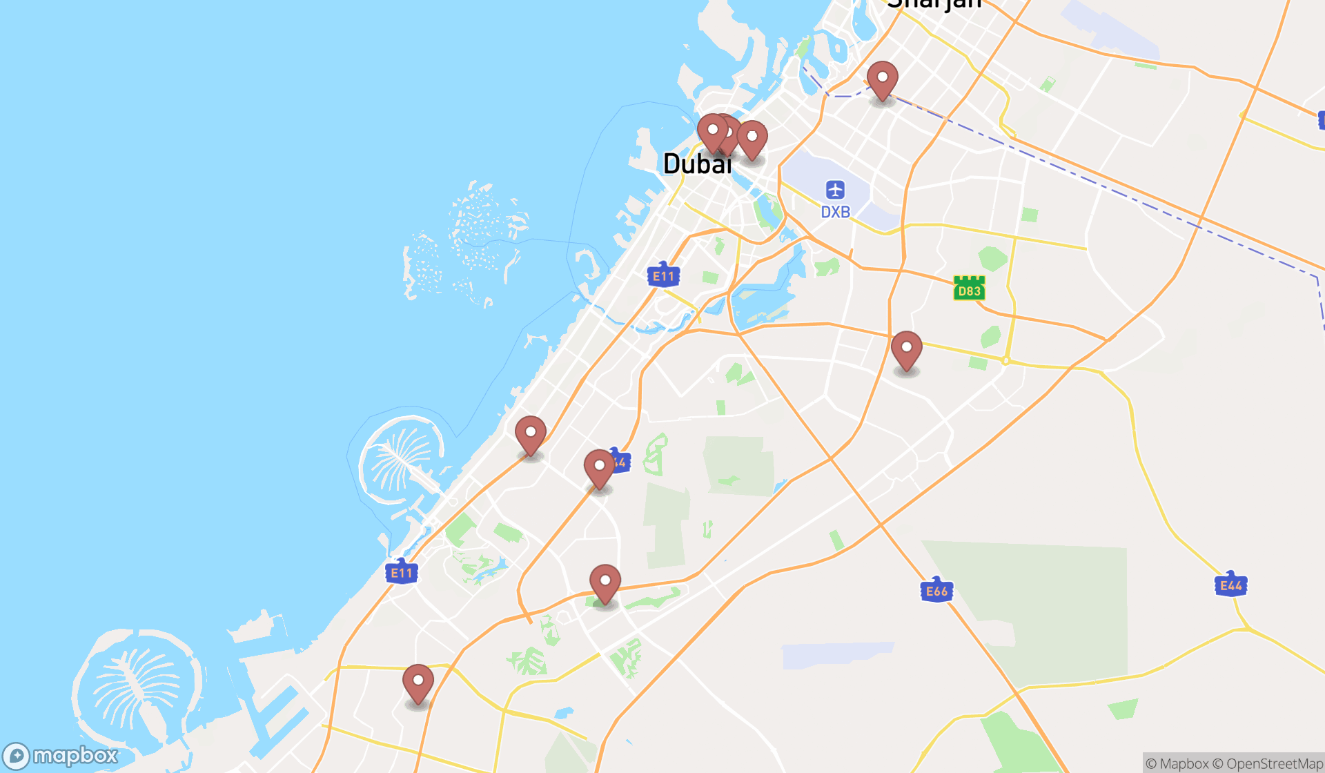 Map showing the ranked payment terminals in Dubai, Dubai