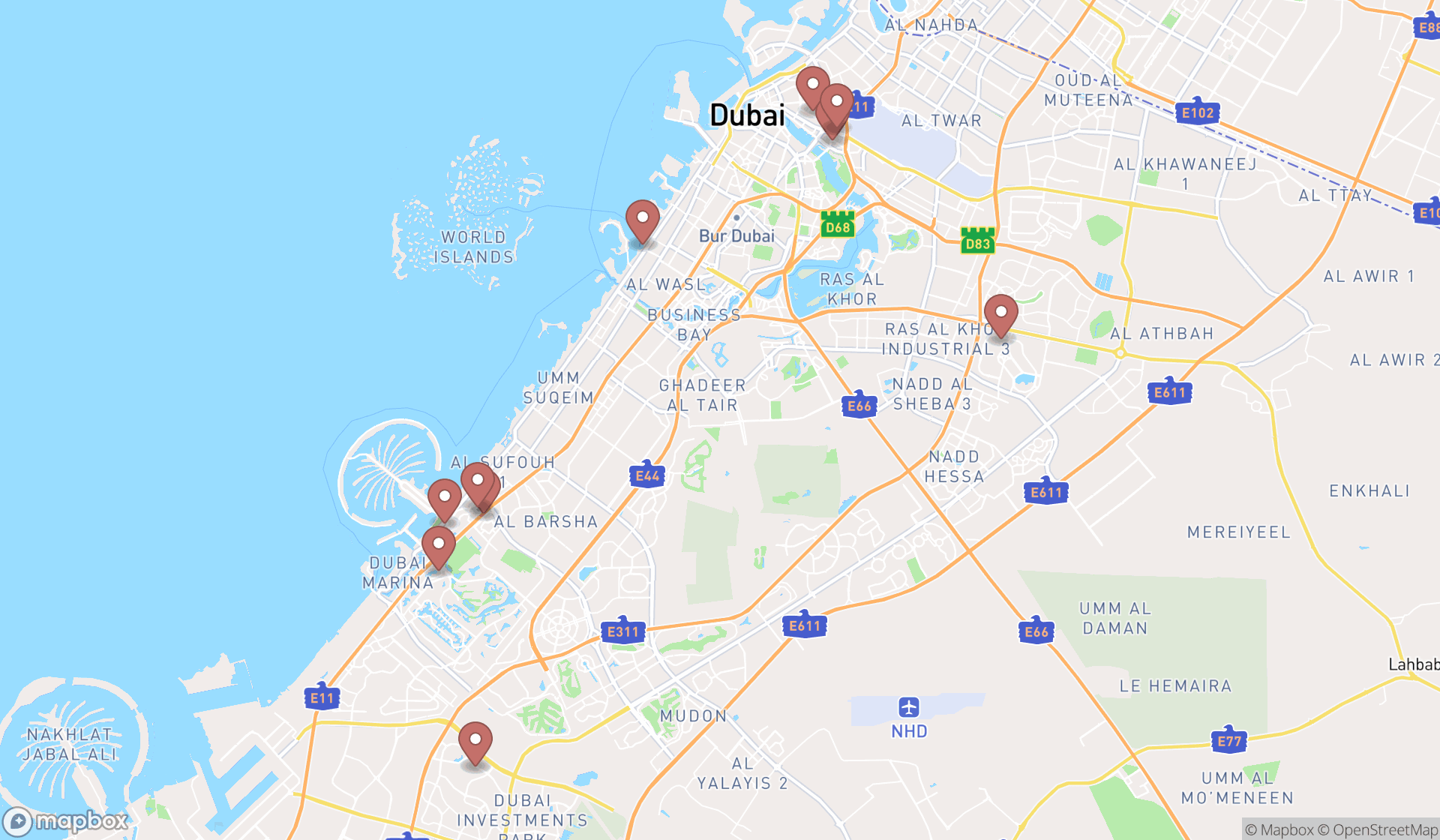 Map showing the ranked payroll services in Dubai, Dubai