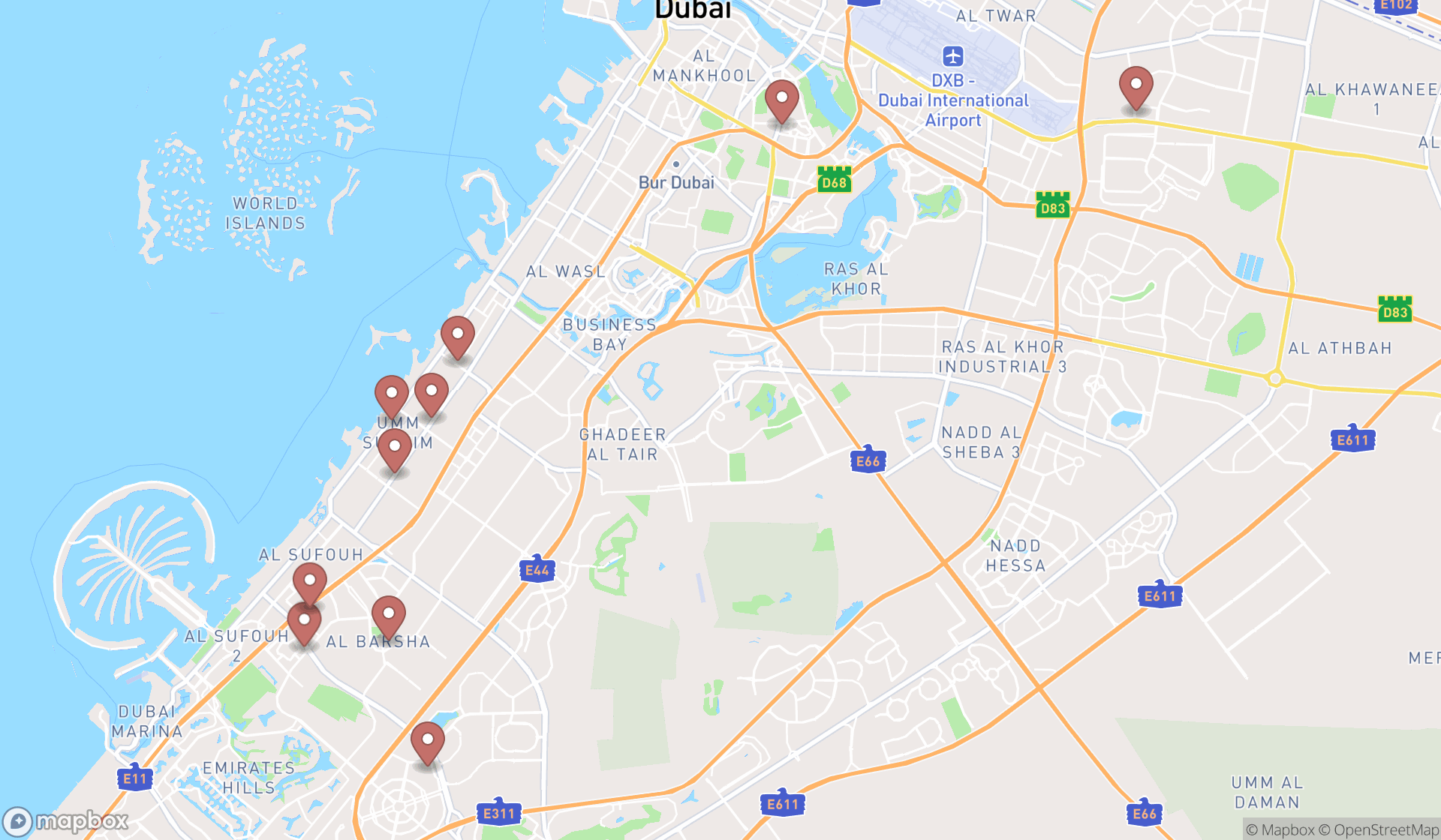 Map showing the ranked pediatric dentists in Dubai, Dubai