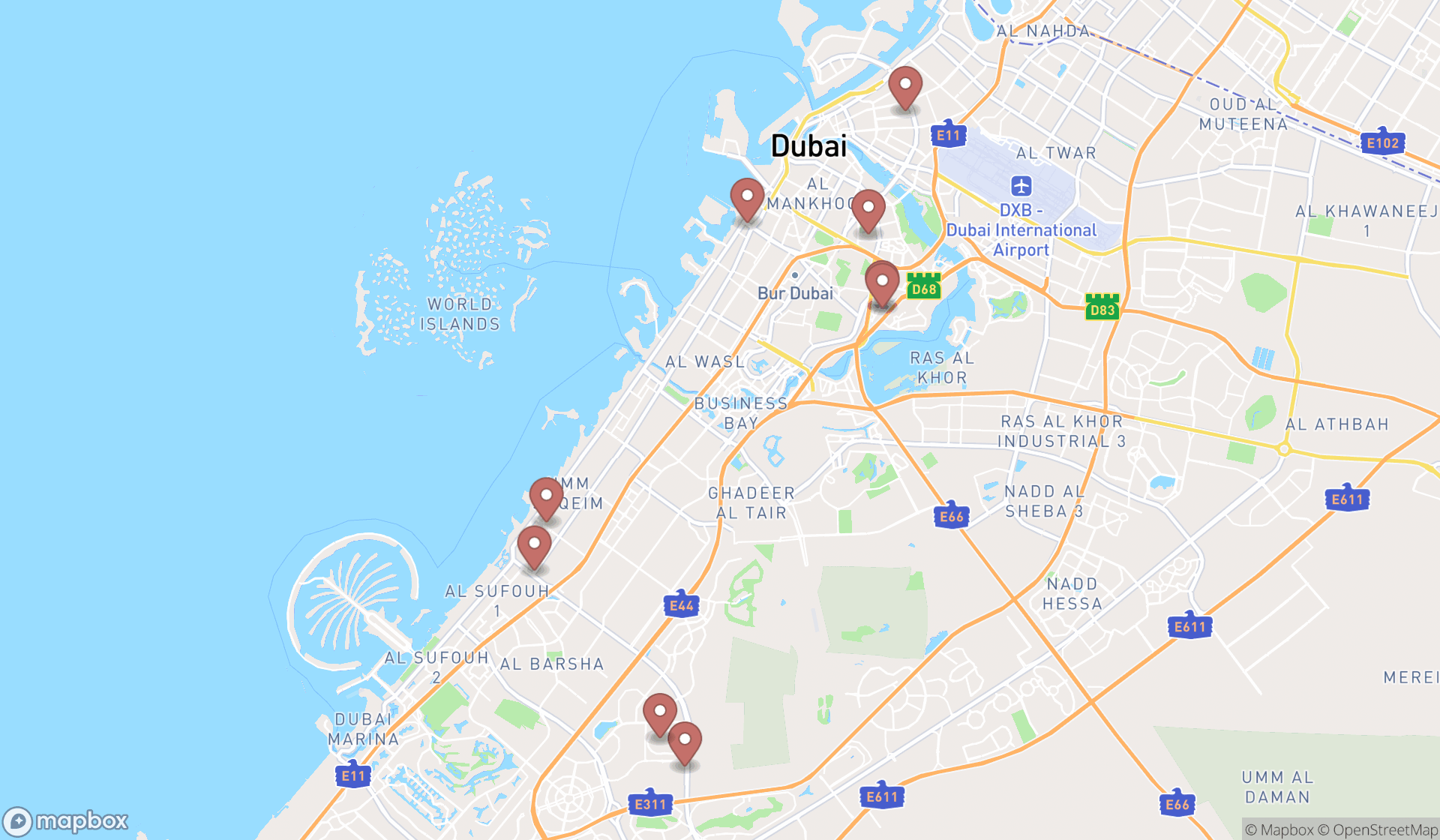 Map showing the ranked pediatric orthopedic surgeons in Dubai, Dubai