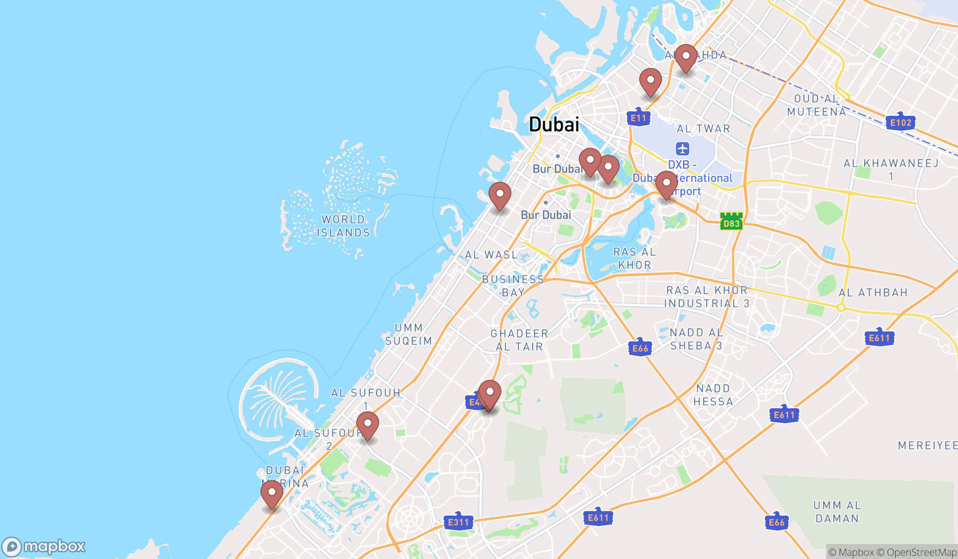 Map showing the ranked pediatric surgeons in Dubai, Dubai