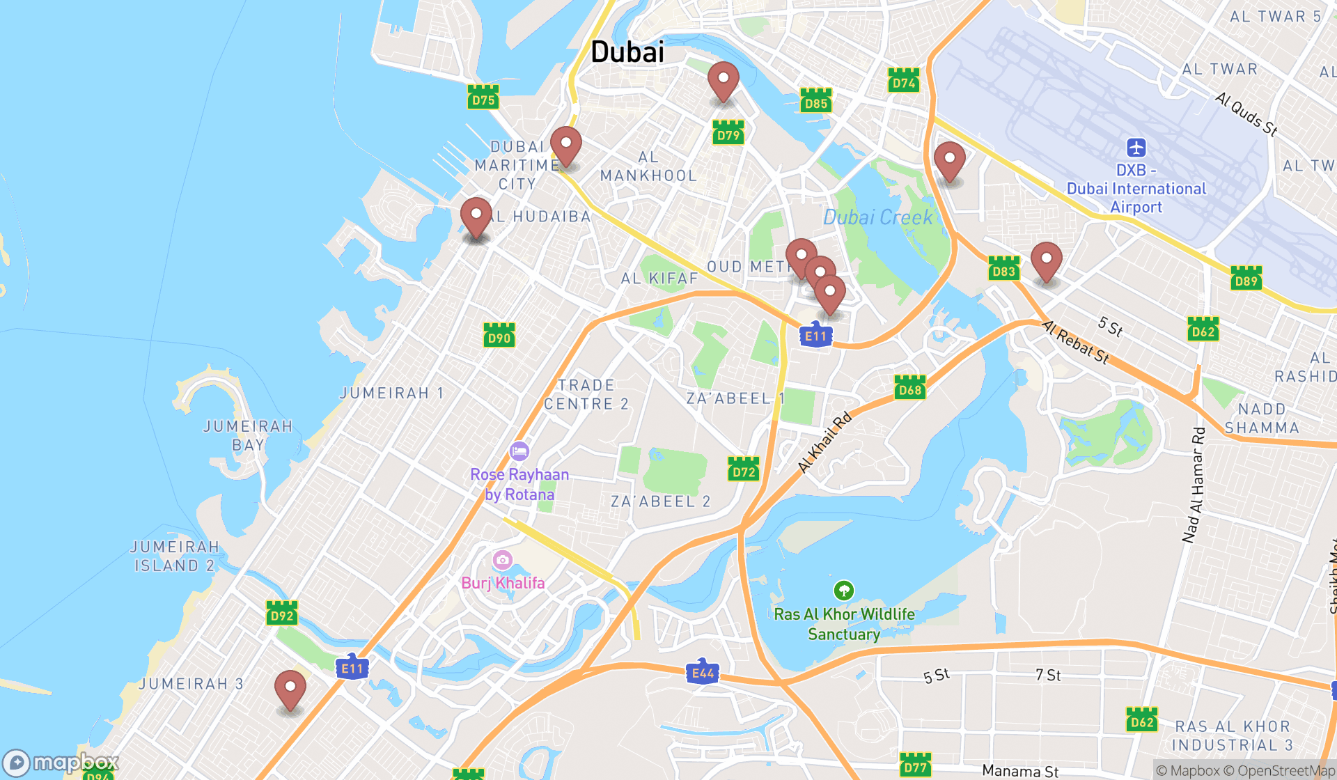 Map showing the ranked pediatricians in Dubai, Dubai