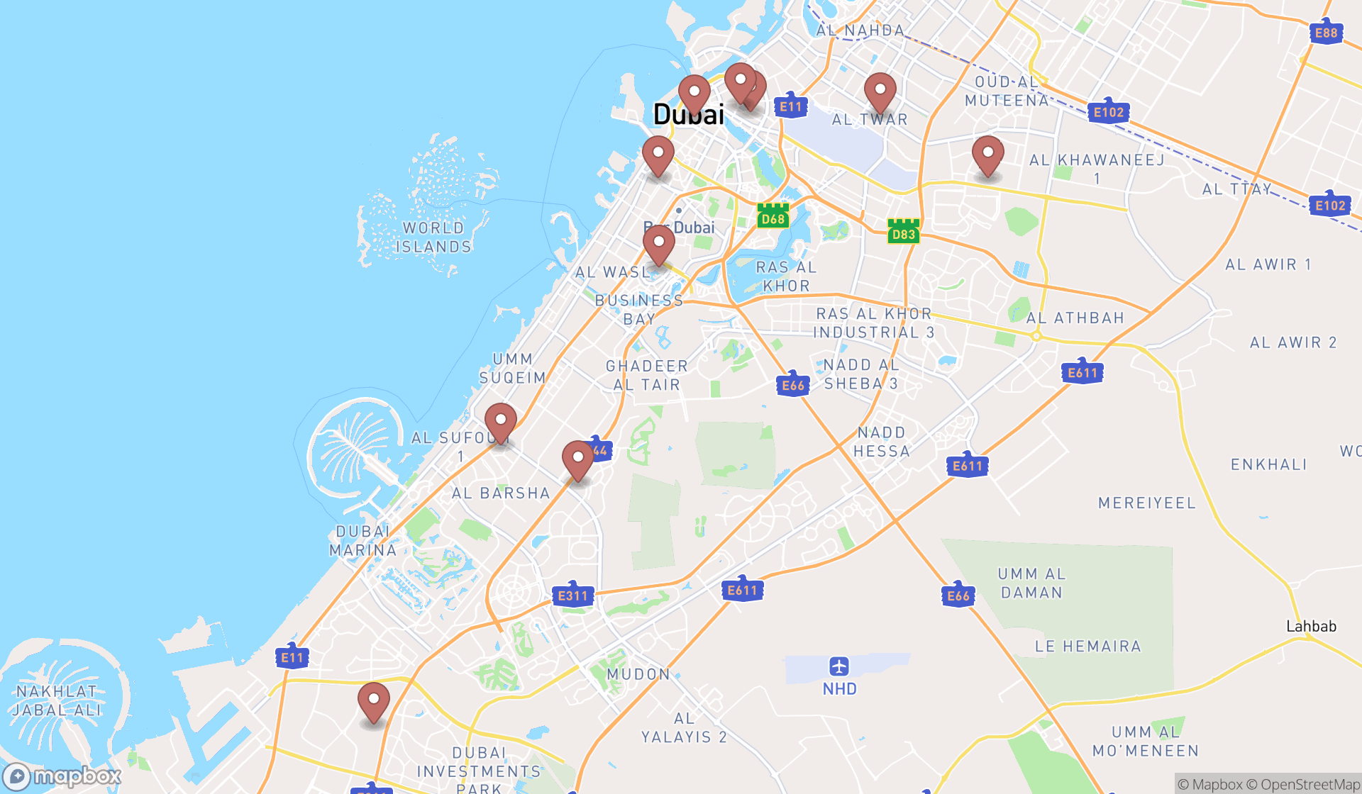 Map showing the ranked pension offices in Dubai, Dubai