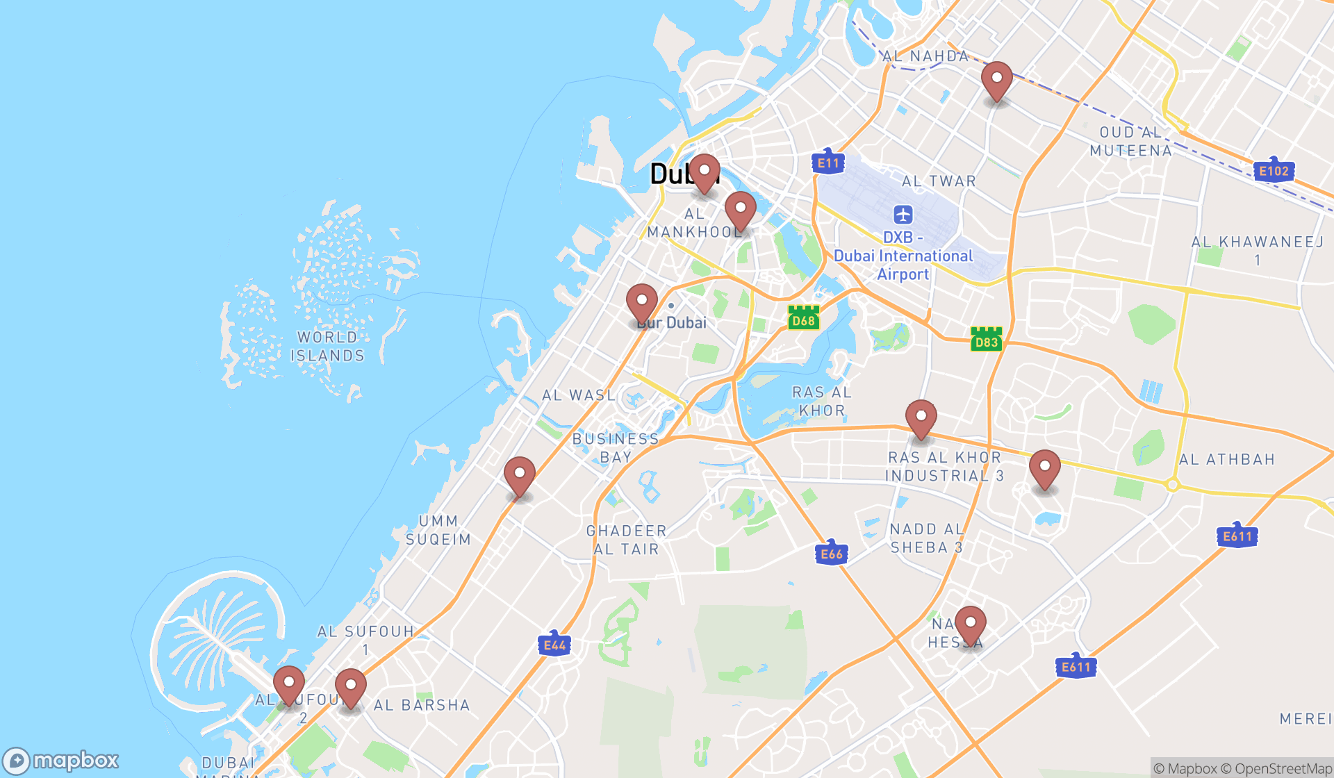 Map showing the ranked performing arts groups in Dubai, Dubai