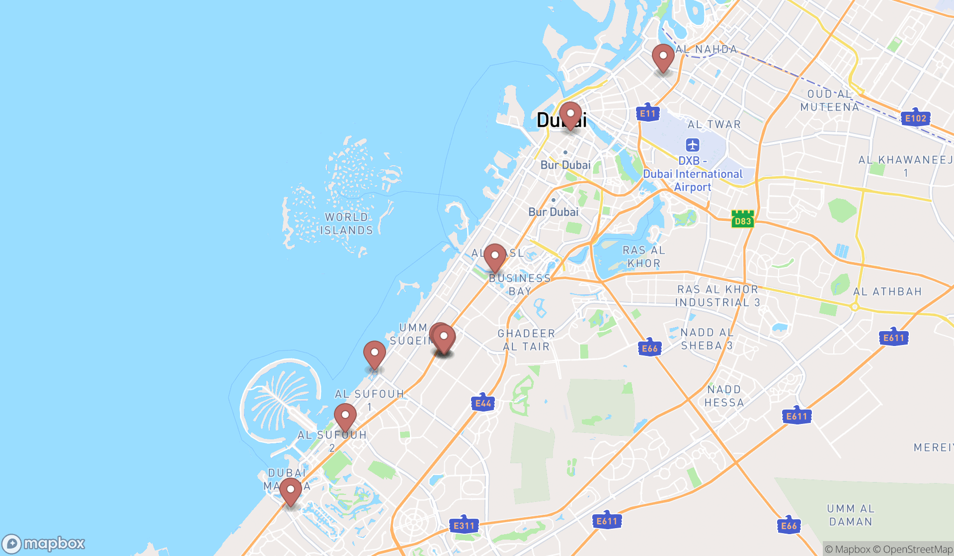 Map showing the ranked performing arts theaters in Dubai, Dubai