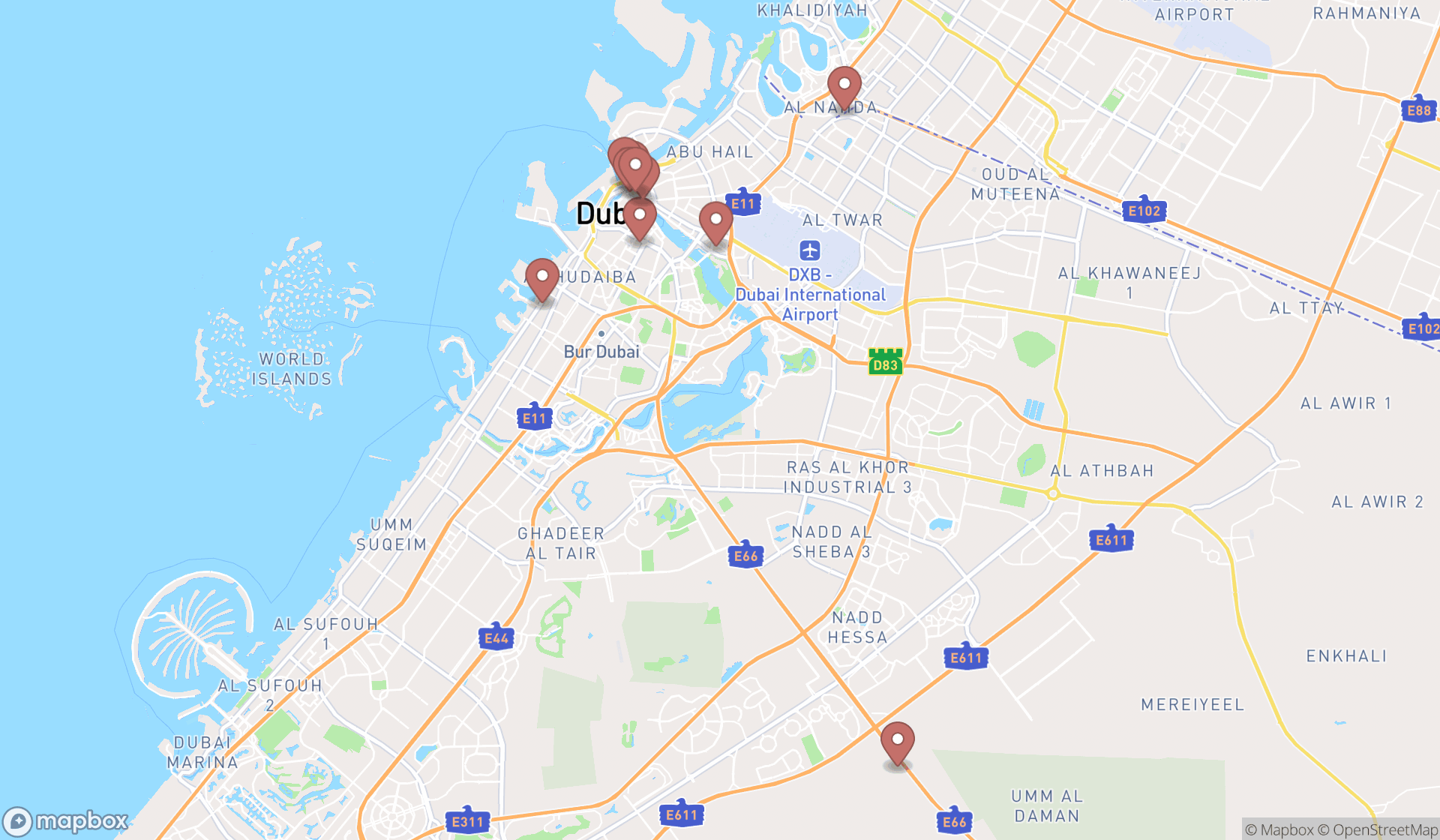 Map showing the ranked perfume stores in Dubai, Dubai