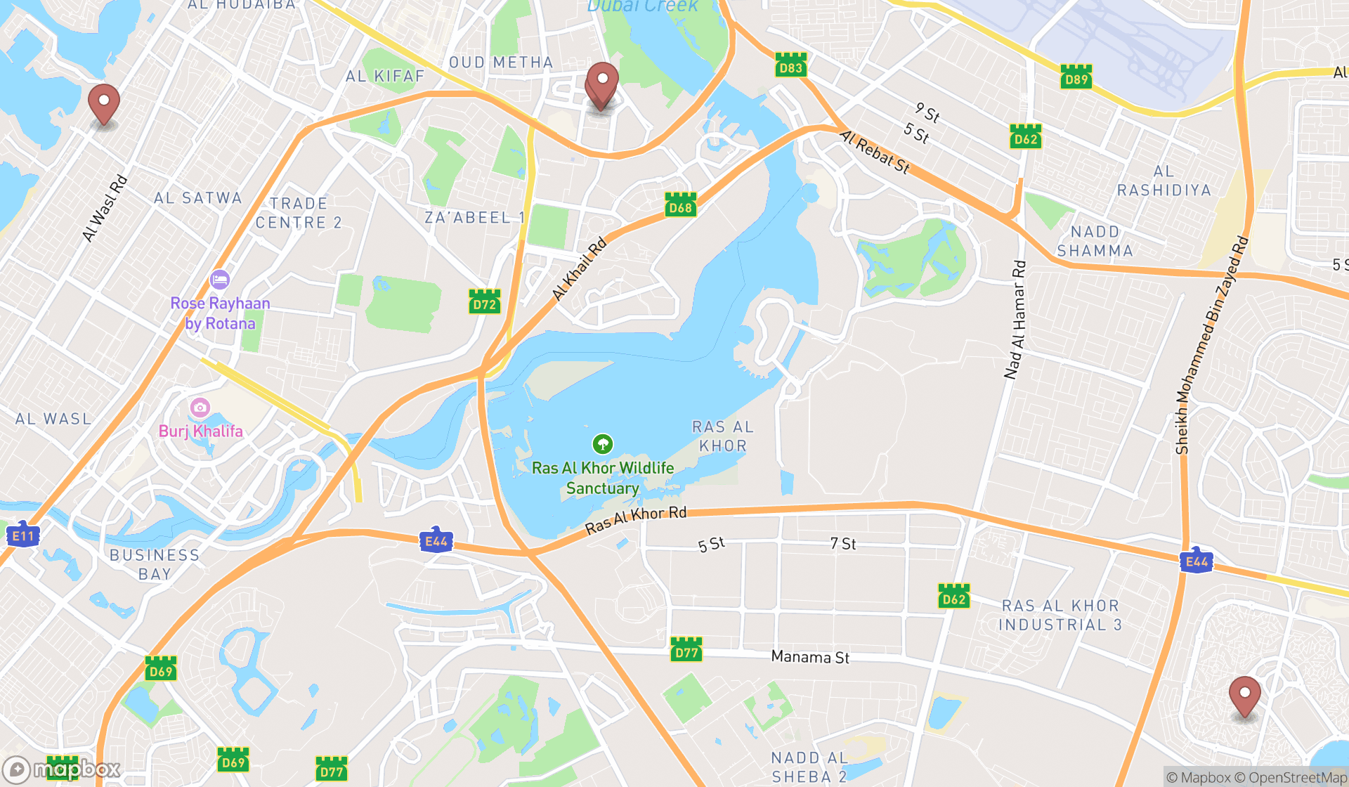 Map showing the ranked perinatal centers in Dubai, Dubai