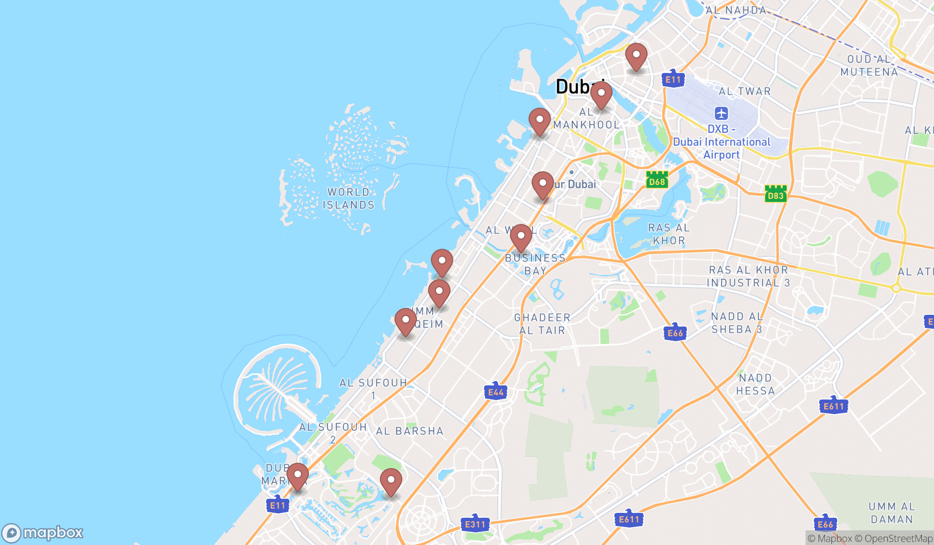 Map showing the ranked periodontists in Dubai, Dubai
