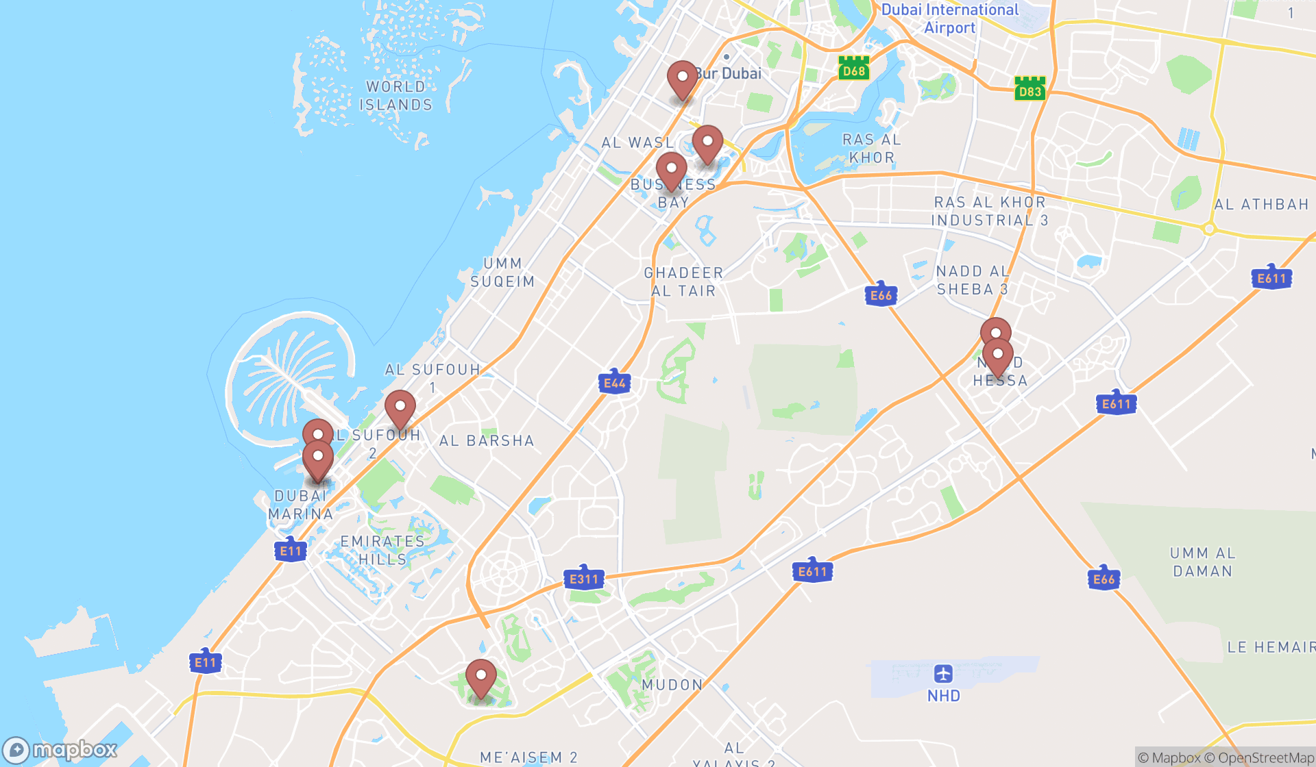 Map showing the ranked personal concierge services in Dubai, Dubai