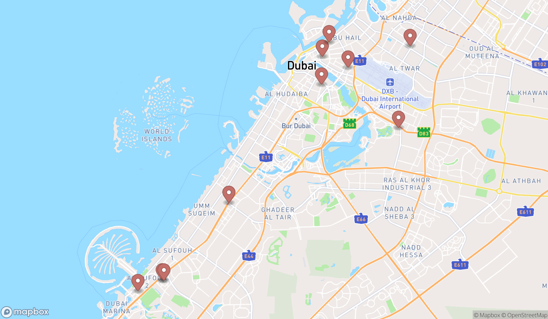 Map showing the ranked pest control services in Dubai, Dubai