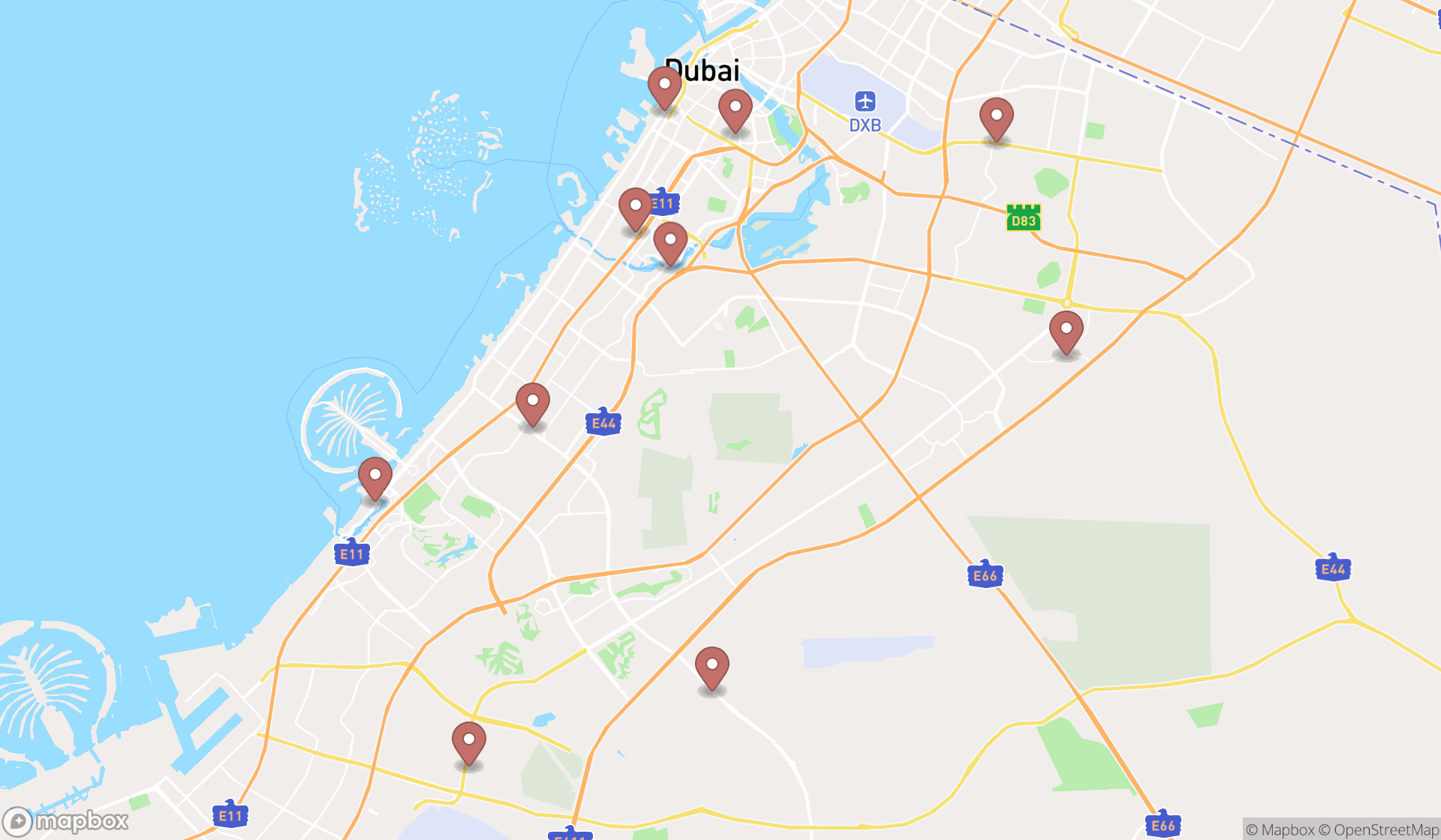Map showing the ranked pet adoption services in Dubai, Dubai