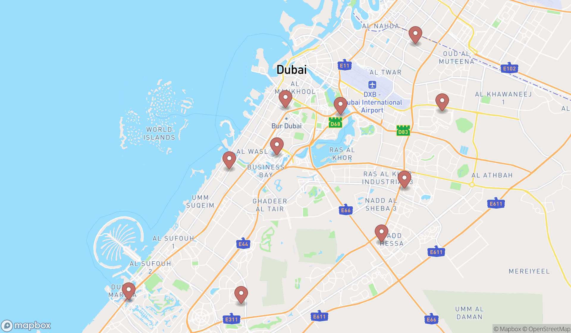 Map showing the ranked pet groomers in Dubai, Dubai