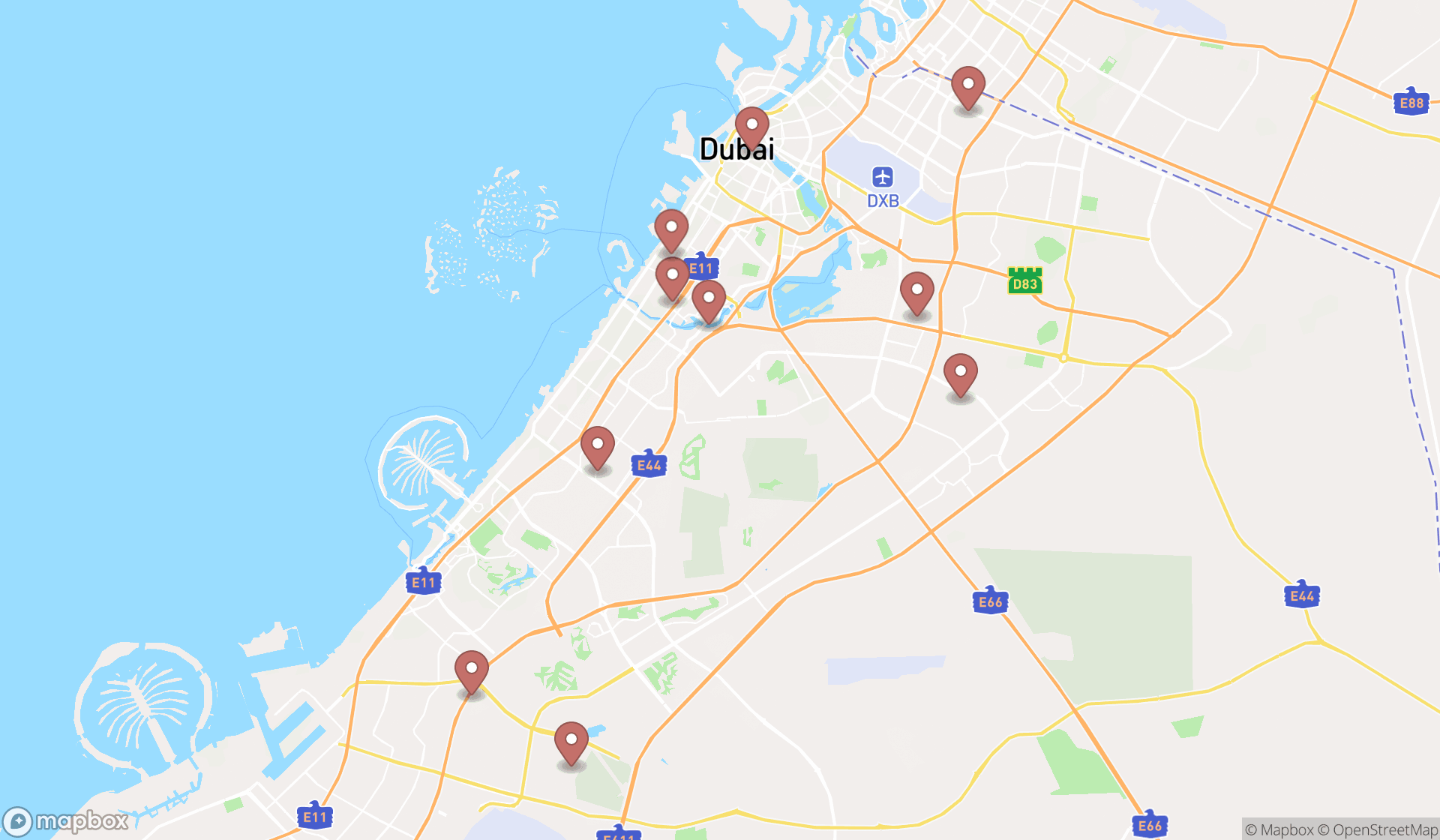 Map showing the ranked pet supply stores in Dubai, Dubai