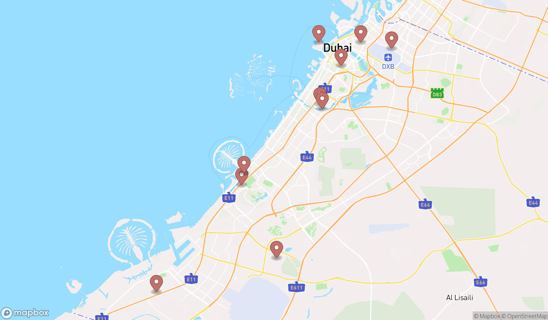 Map showing the ranked petrochemical engineering services in Dubai, Dubai