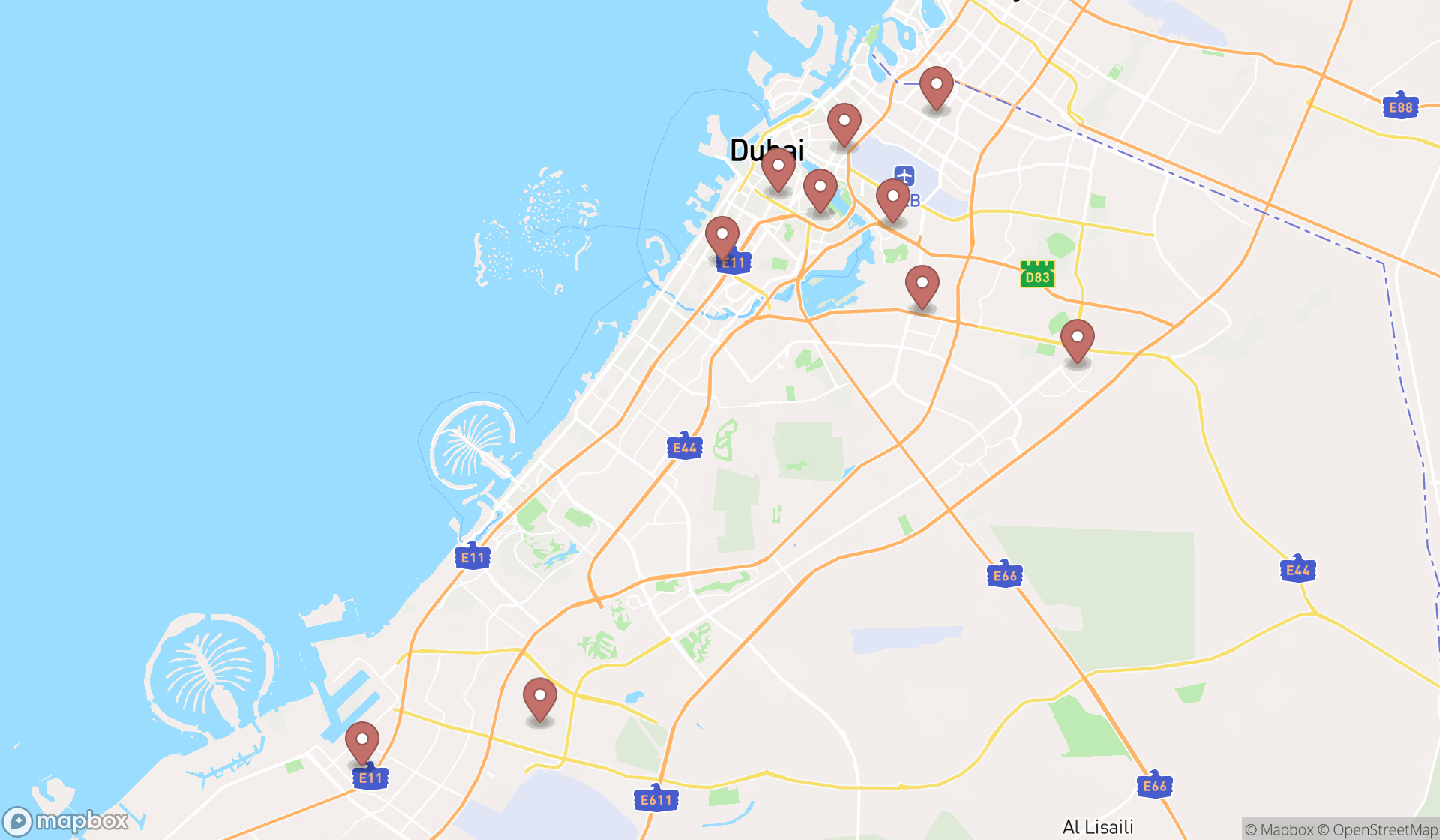 Map showing the ranked pharmaceutical products wholesalers in Dubai, Dubai