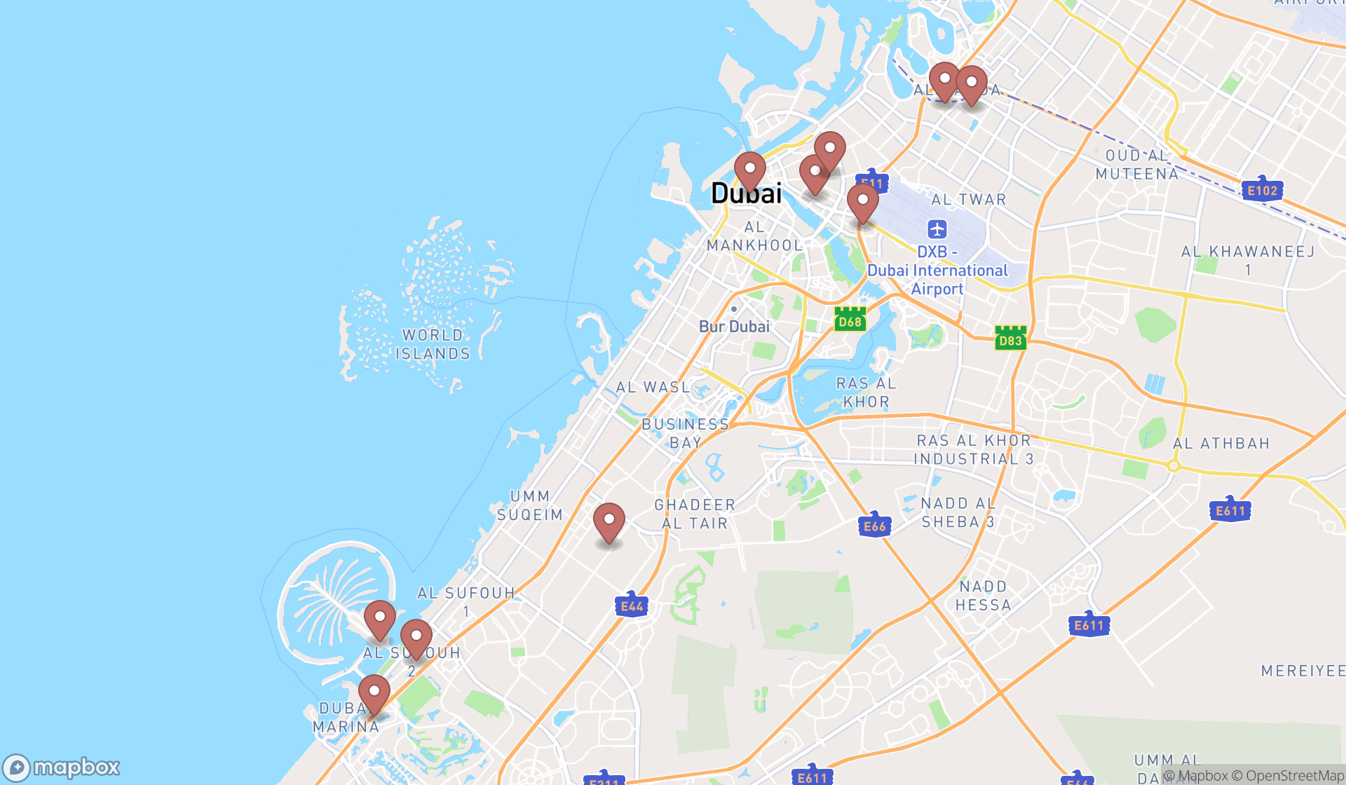 Map showing the ranked photo agencies in Dubai, Dubai