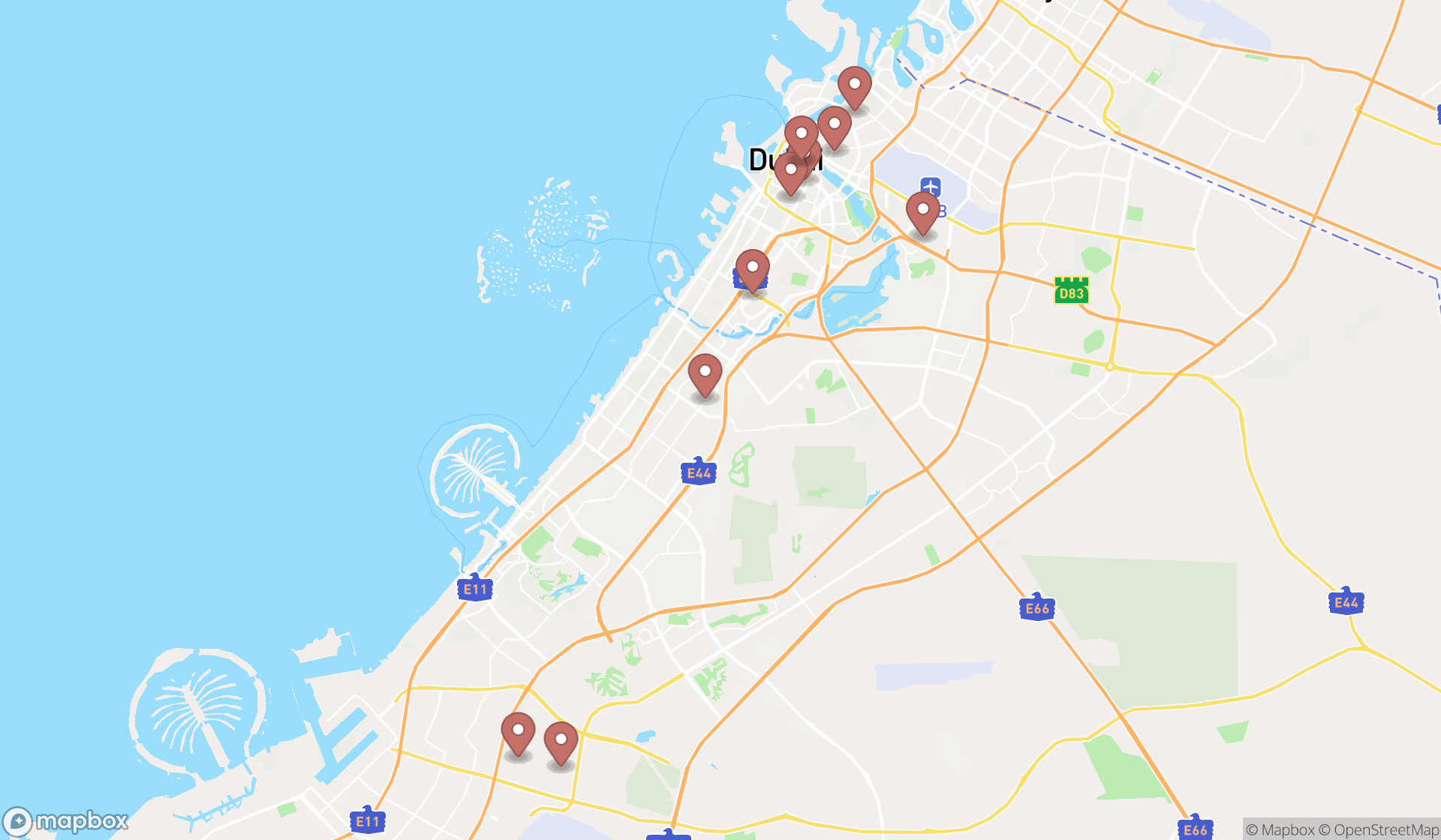 Map showing the ranked photo booths in Dubai, Dubai