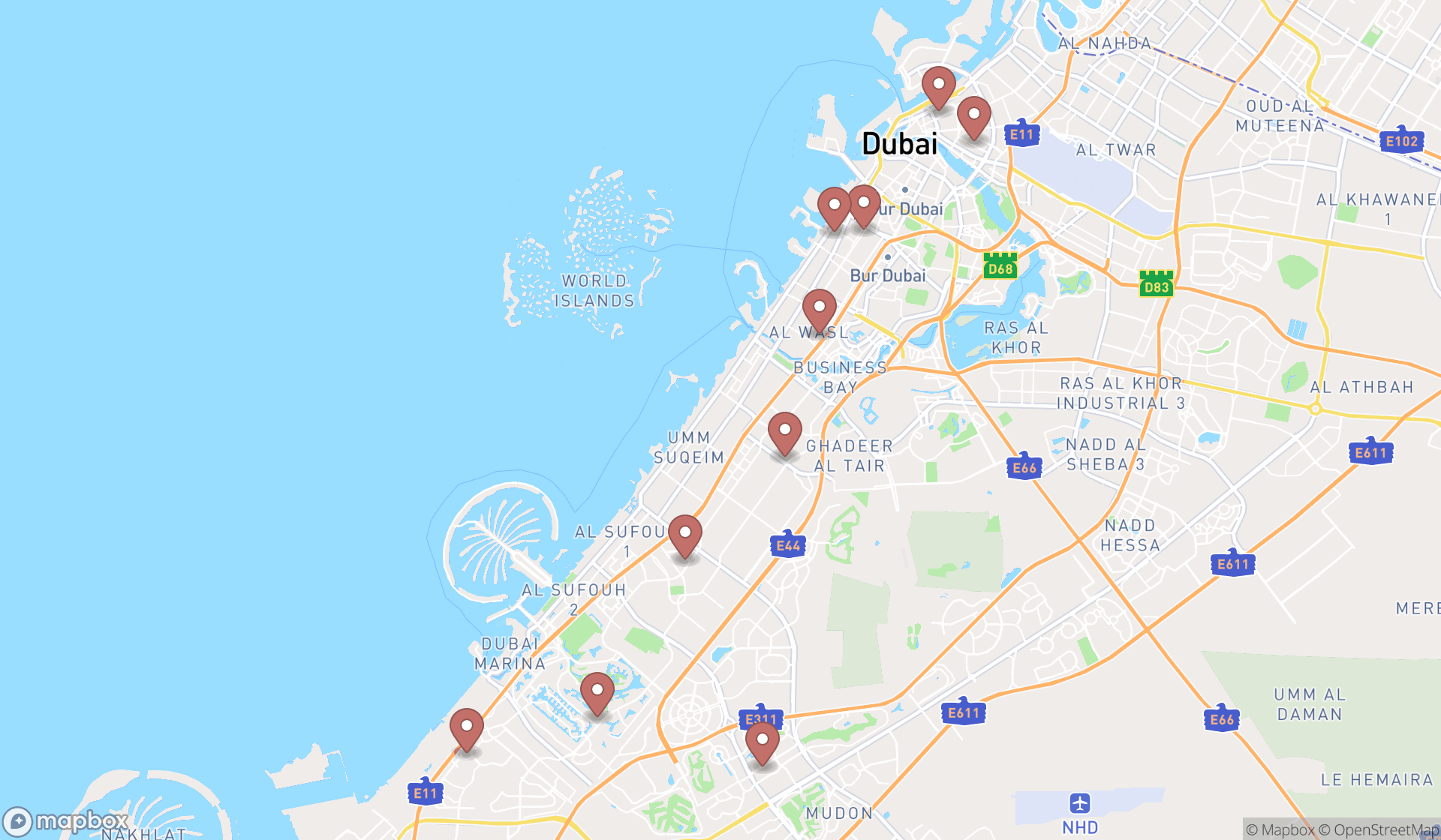 Map showing the ranked photo labs in Dubai, Dubai