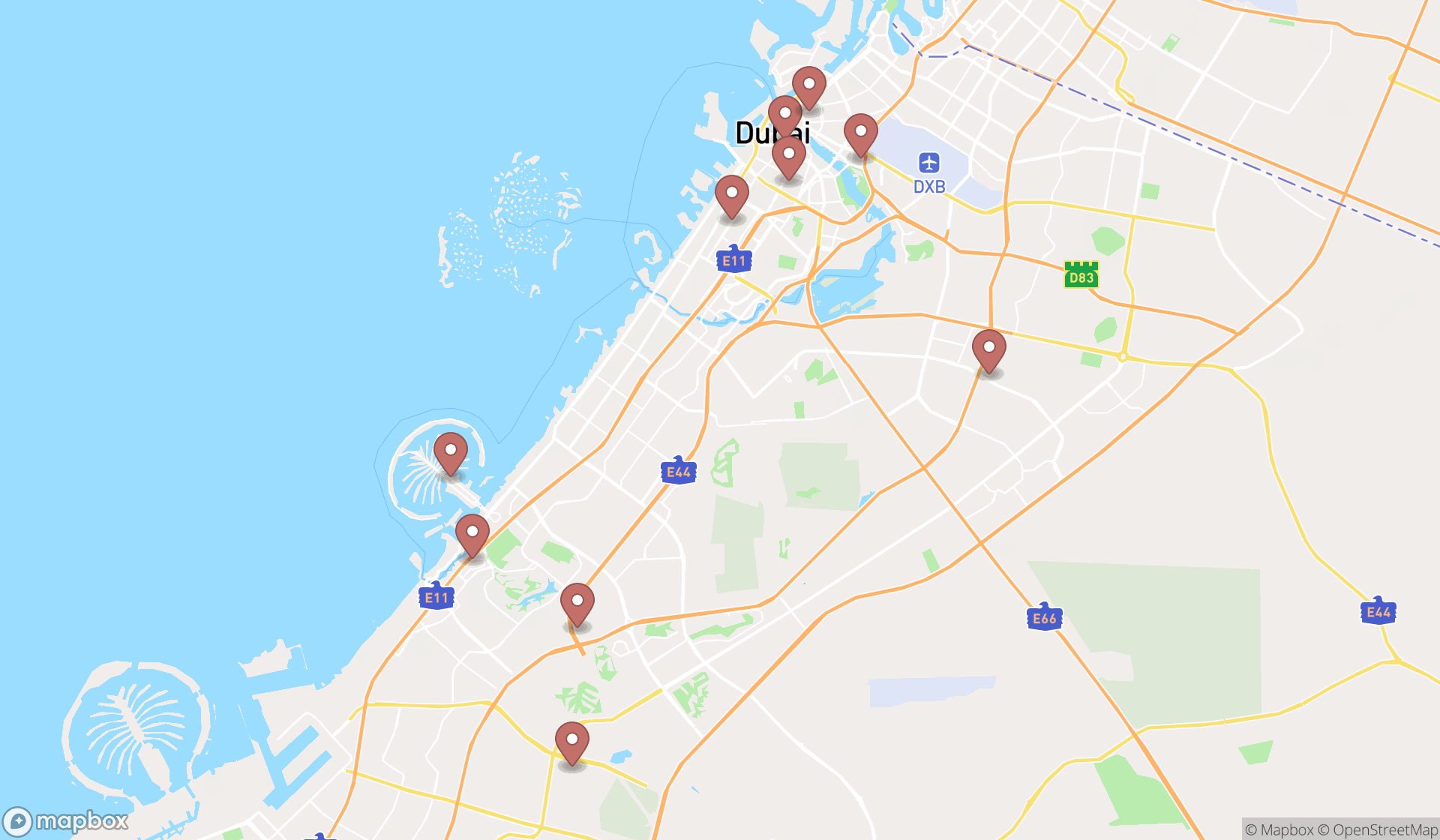Map showing the ranked photo shops in Dubai, Dubai