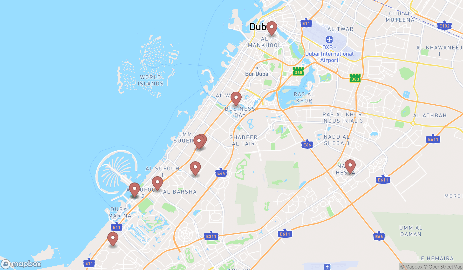 Map showing the ranked photography classes in Dubai, Dubai