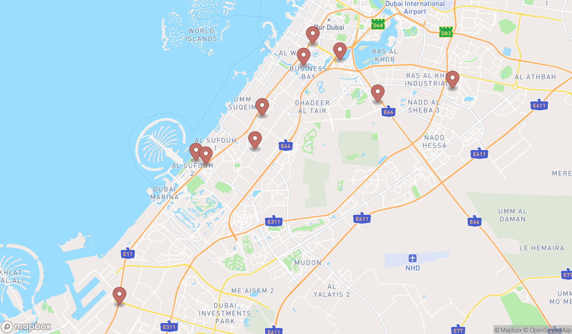 Map showing the ranked photography schools in Dubai, Dubai