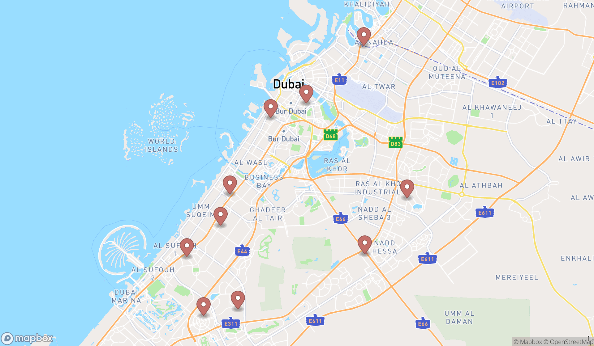 Map showing the ranked photography studios in Dubai, Dubai