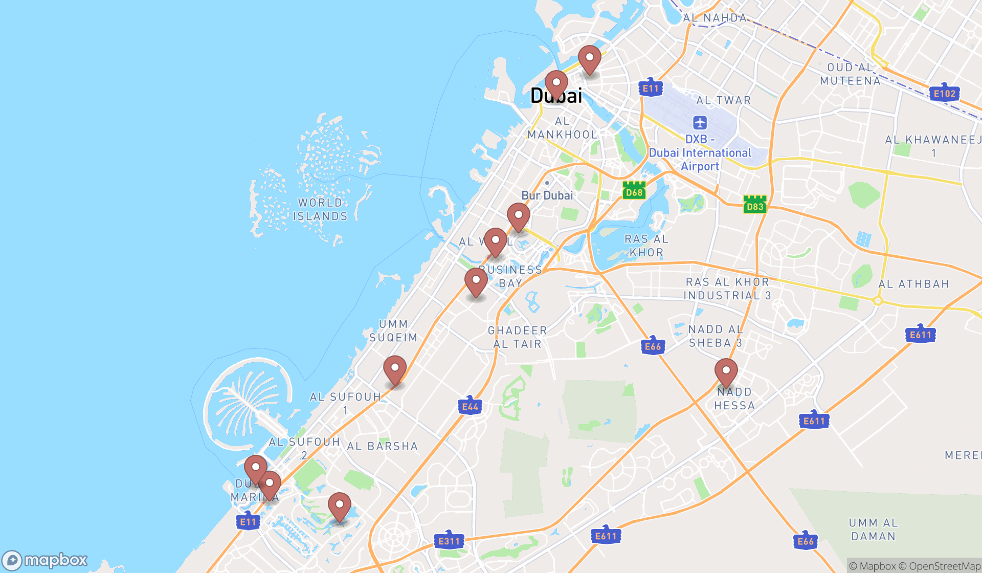 Map showing the ranked photographies in Dubai, Dubai