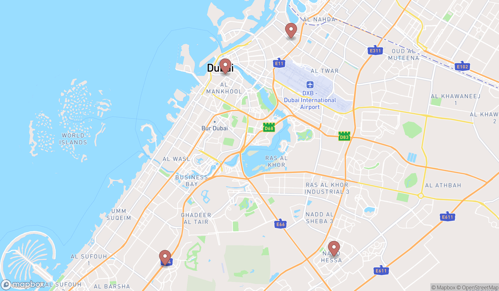 Map showing the ranked physical examination centers in Dubai, Dubai