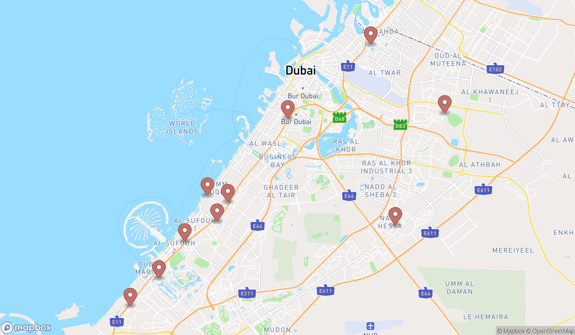 Map showing the ranked physical fitness programs in Dubai, Dubai
