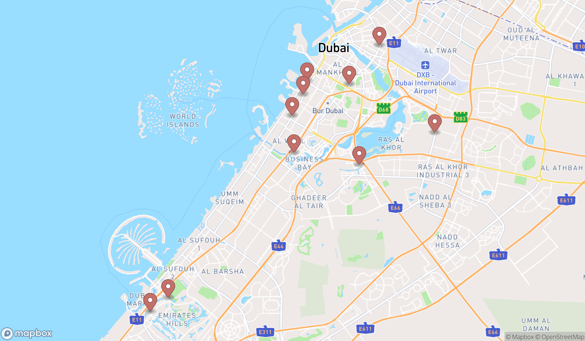Map showing the ranked physical therapists in Dubai, Dubai