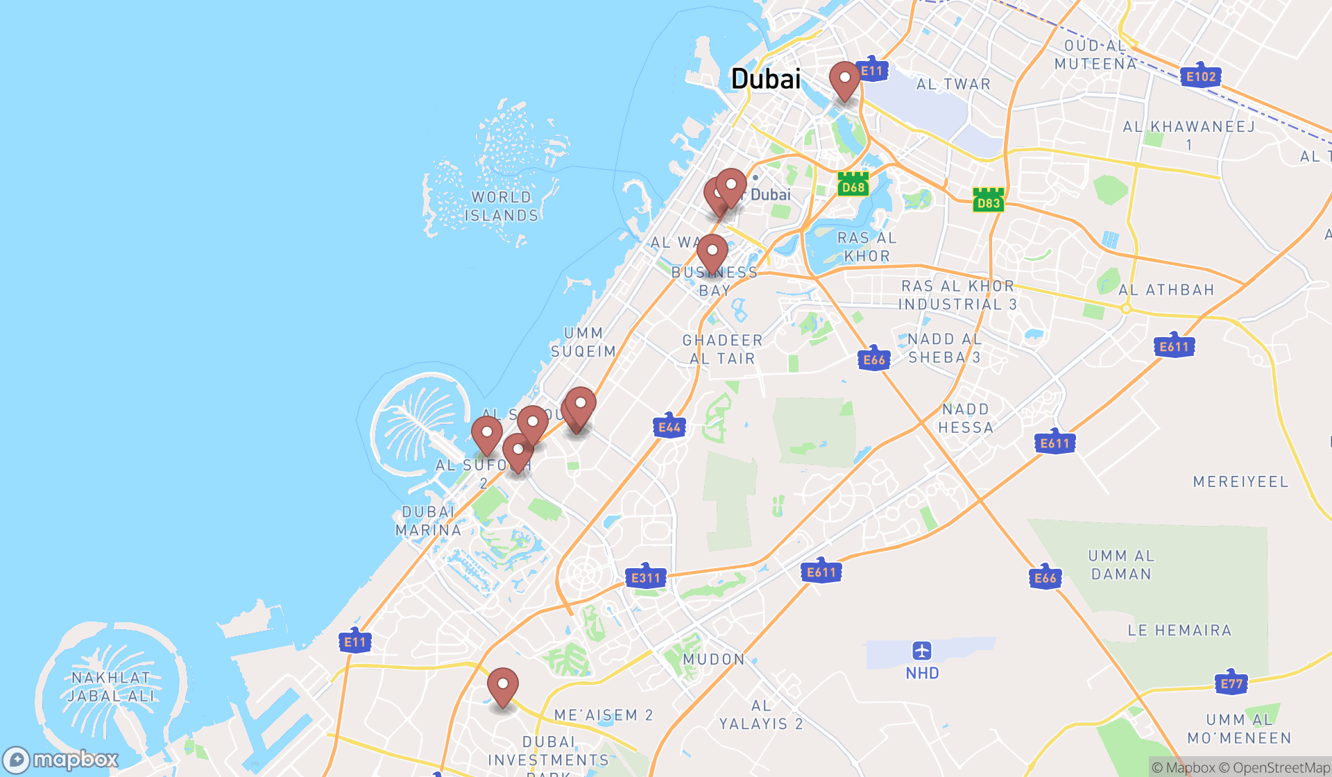 Map showing the ranked physician referral services in Dubai, Dubai