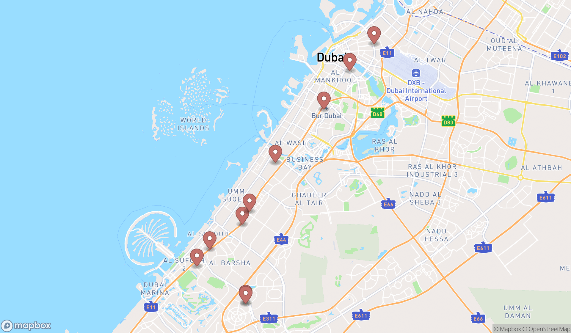 Map showing the ranked piano instructors in Dubai, Dubai
