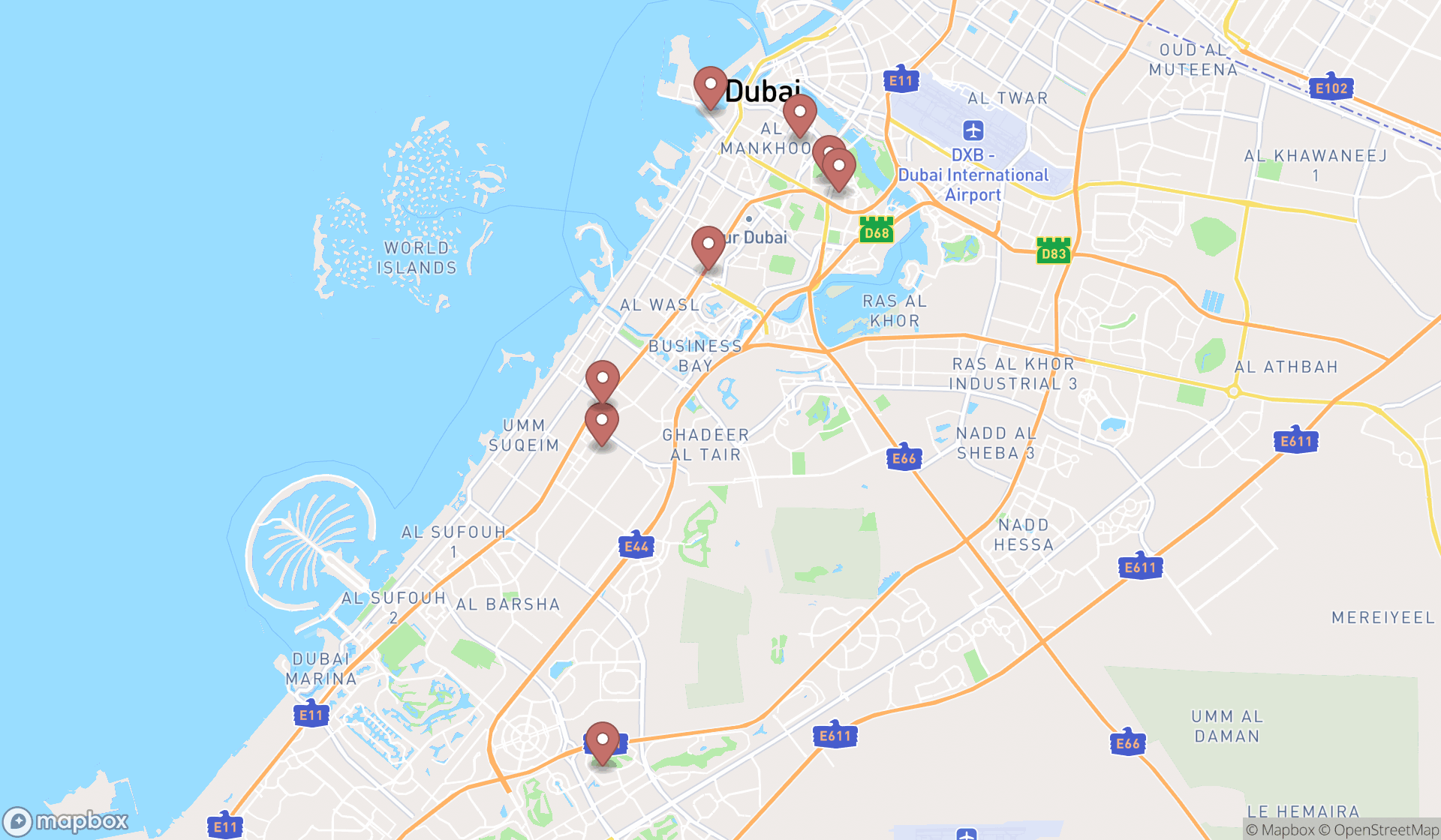 Map showing the ranked pickleball courts in Dubai, Dubai