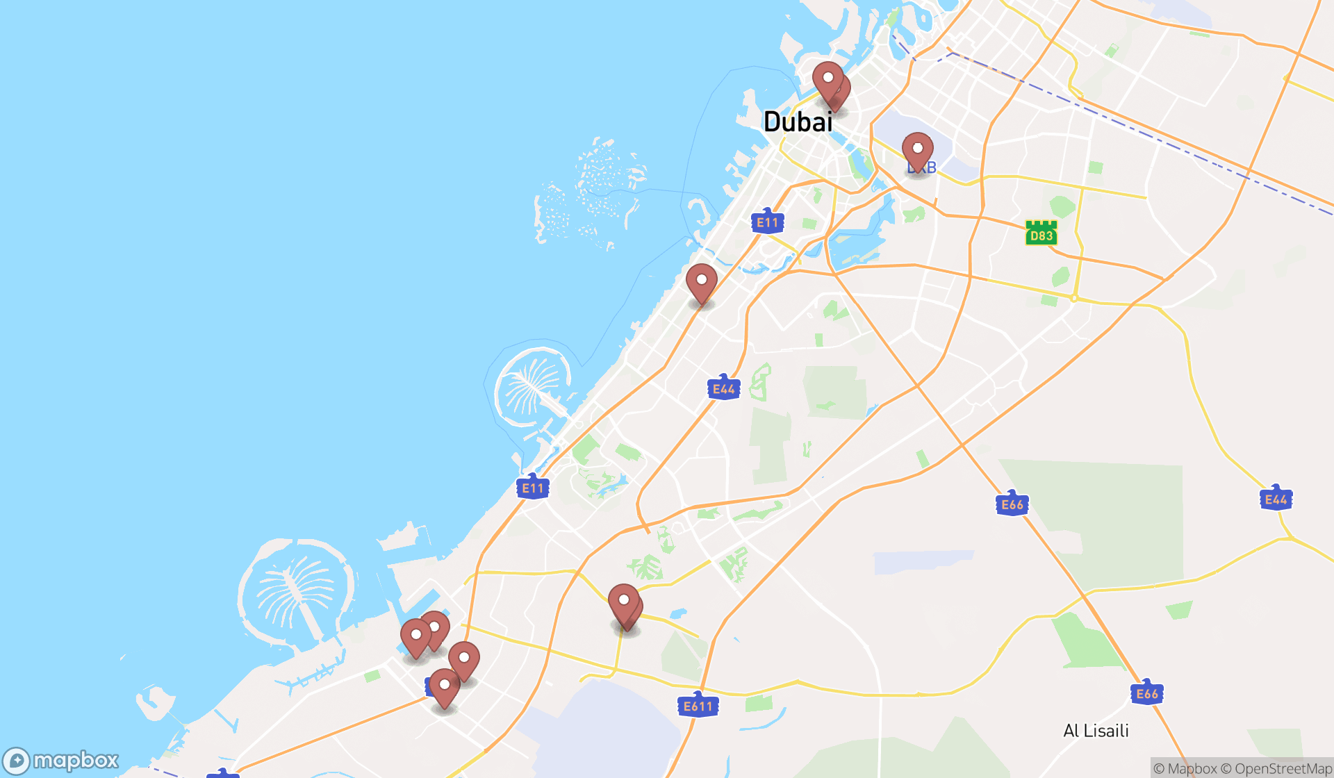 Map showing the ranked pipe suppliers in Dubai, Dubai