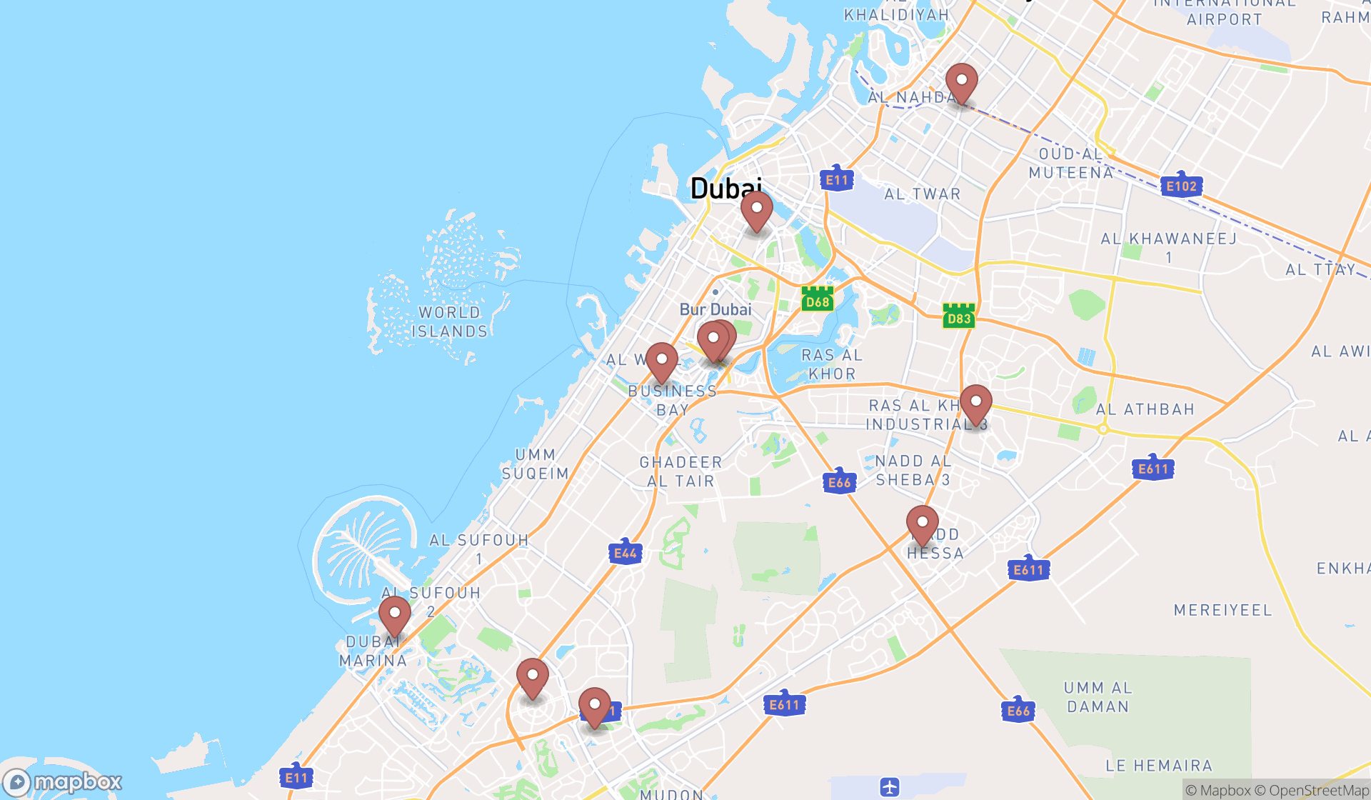 Map showing the ranked pizza deliveries in Dubai, Dubai