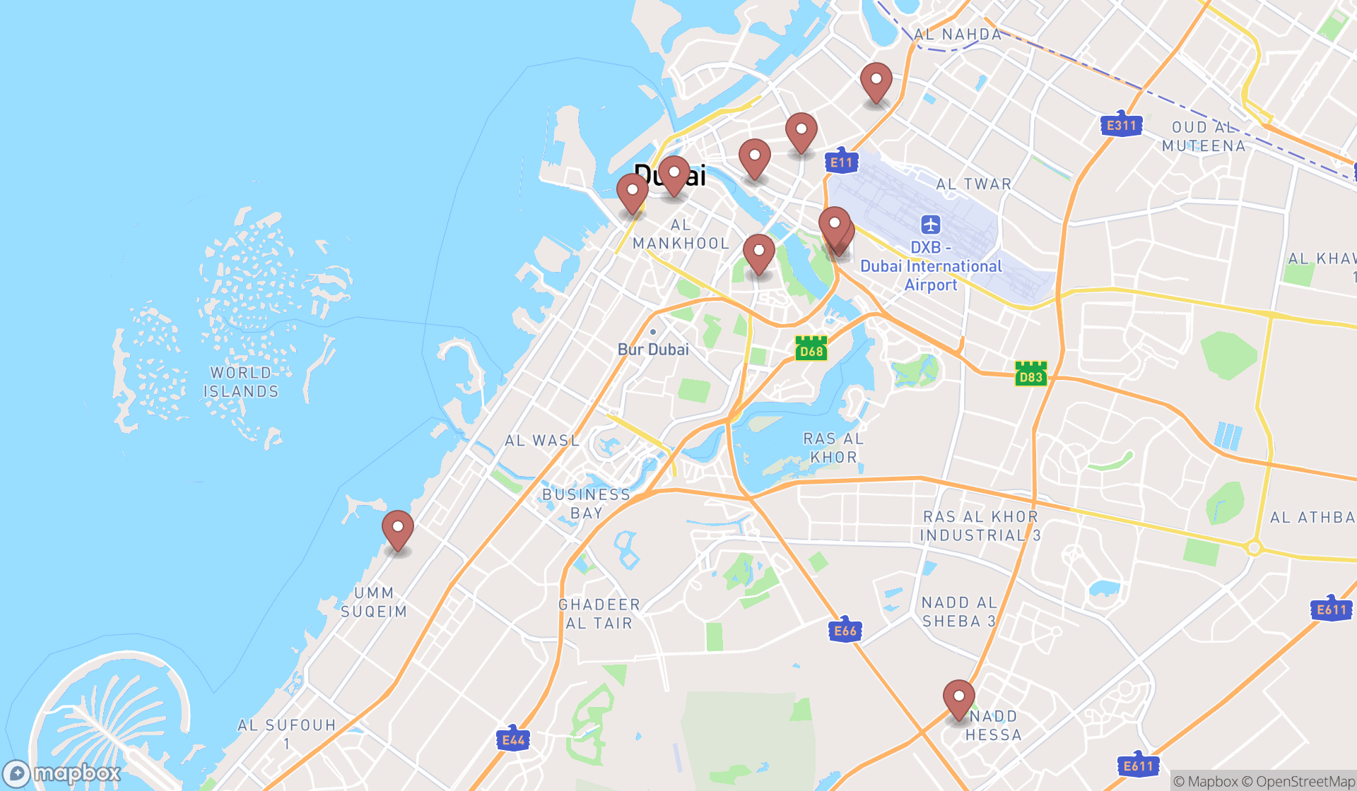 Map showing the ranked place of worships in Dubai, Dubai