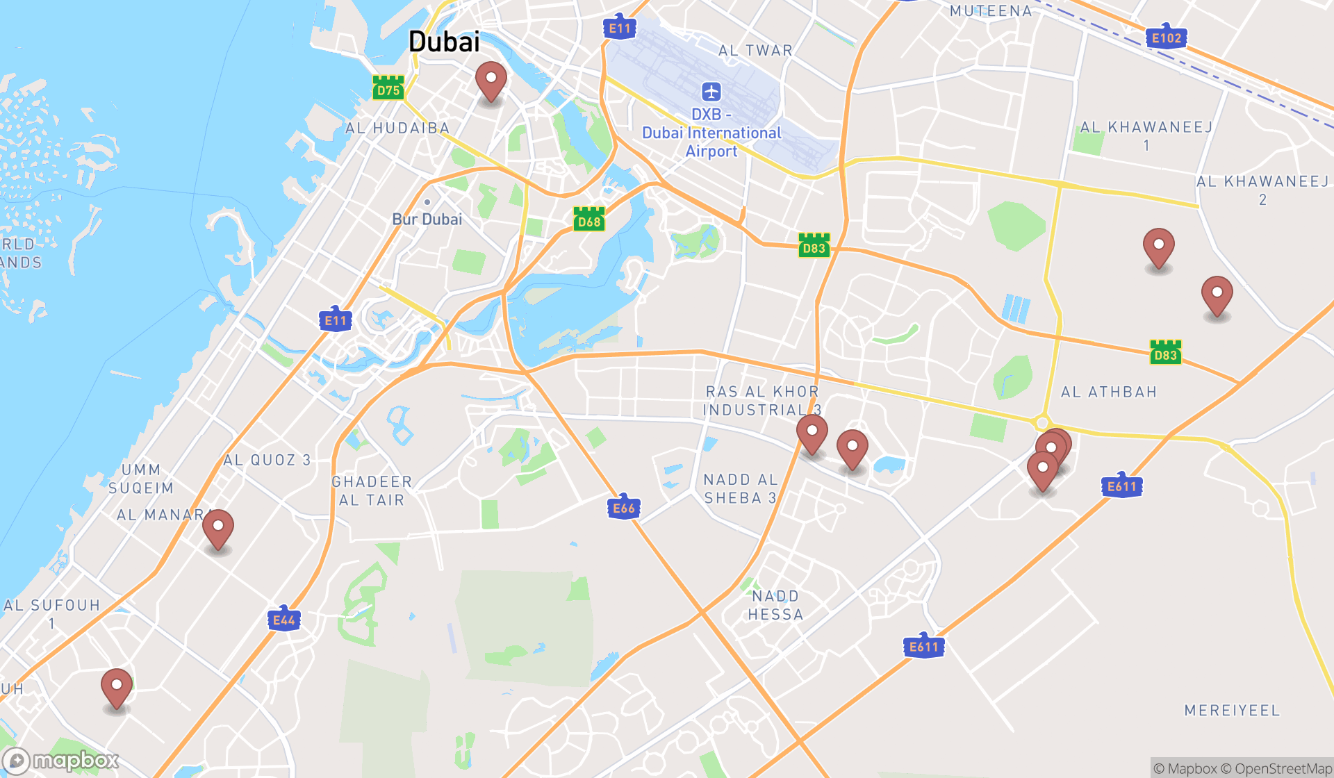 Map showing the ranked plant nurseries in Dubai, Dubai