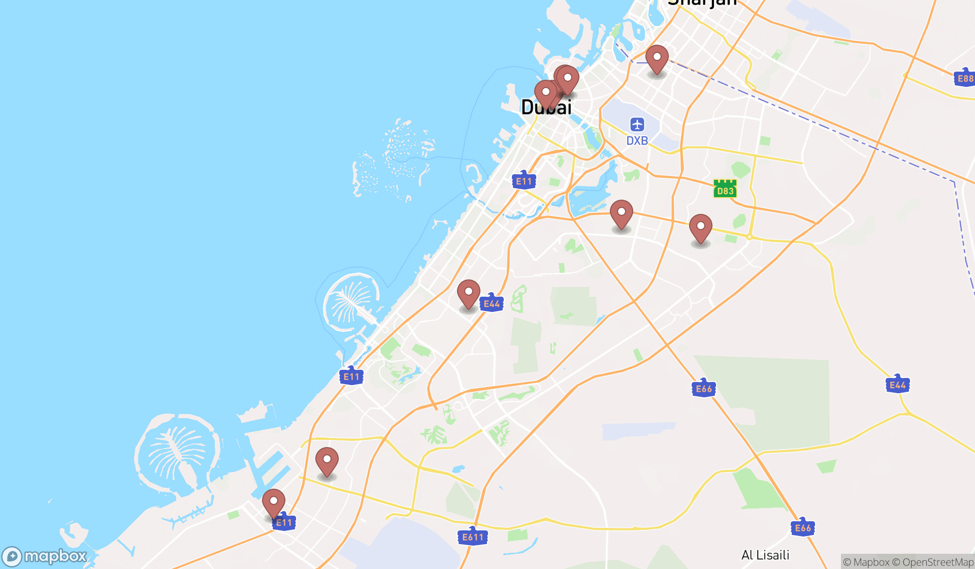 Map showing the ranked plastic bag suppliers in Dubai, Dubai