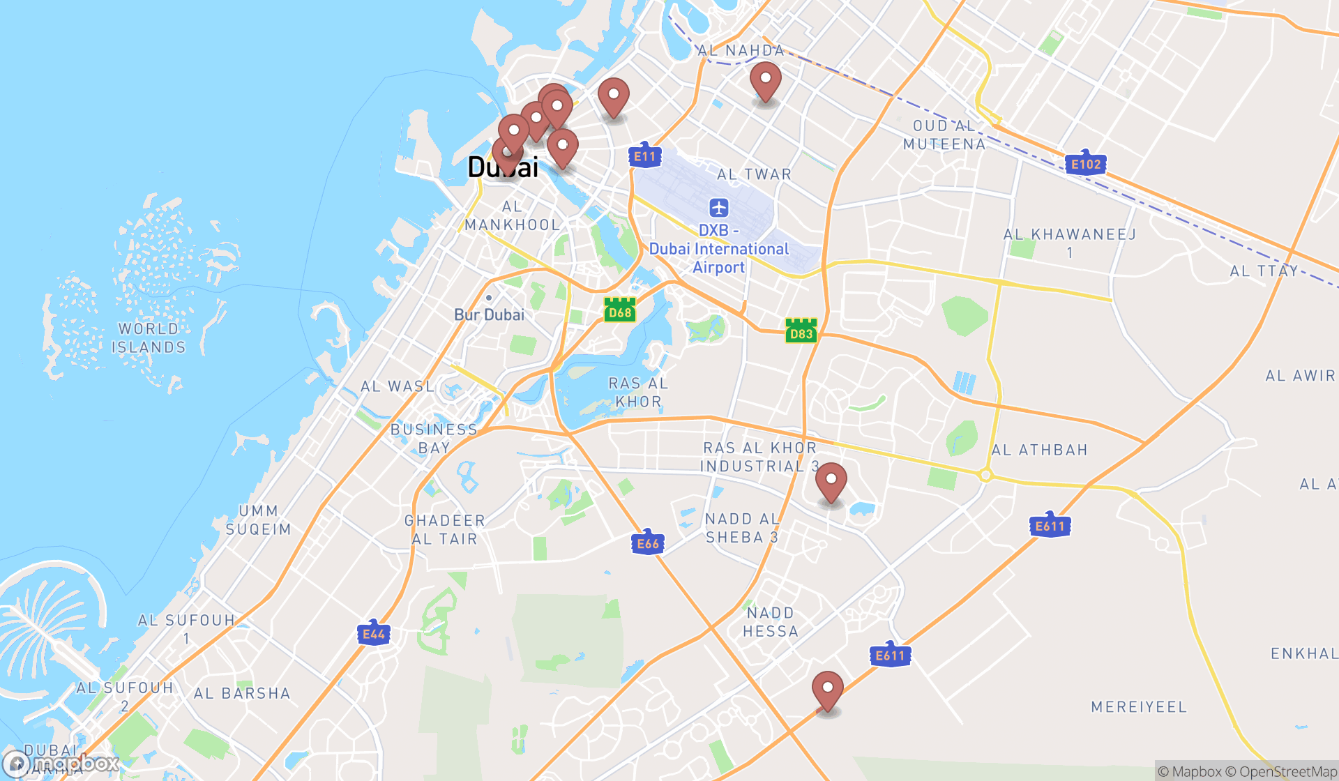 Map showing the ranked plastic bags wholesalers in Dubai, Dubai