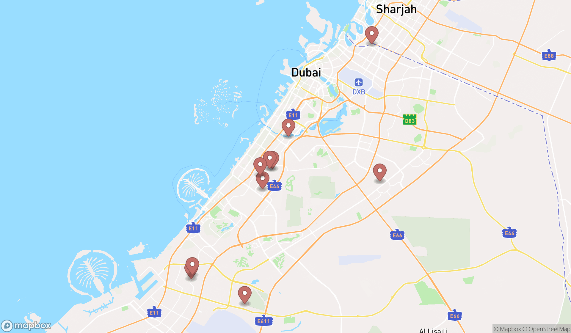 Map showing the ranked plastic fabrication companies in Dubai, Dubai