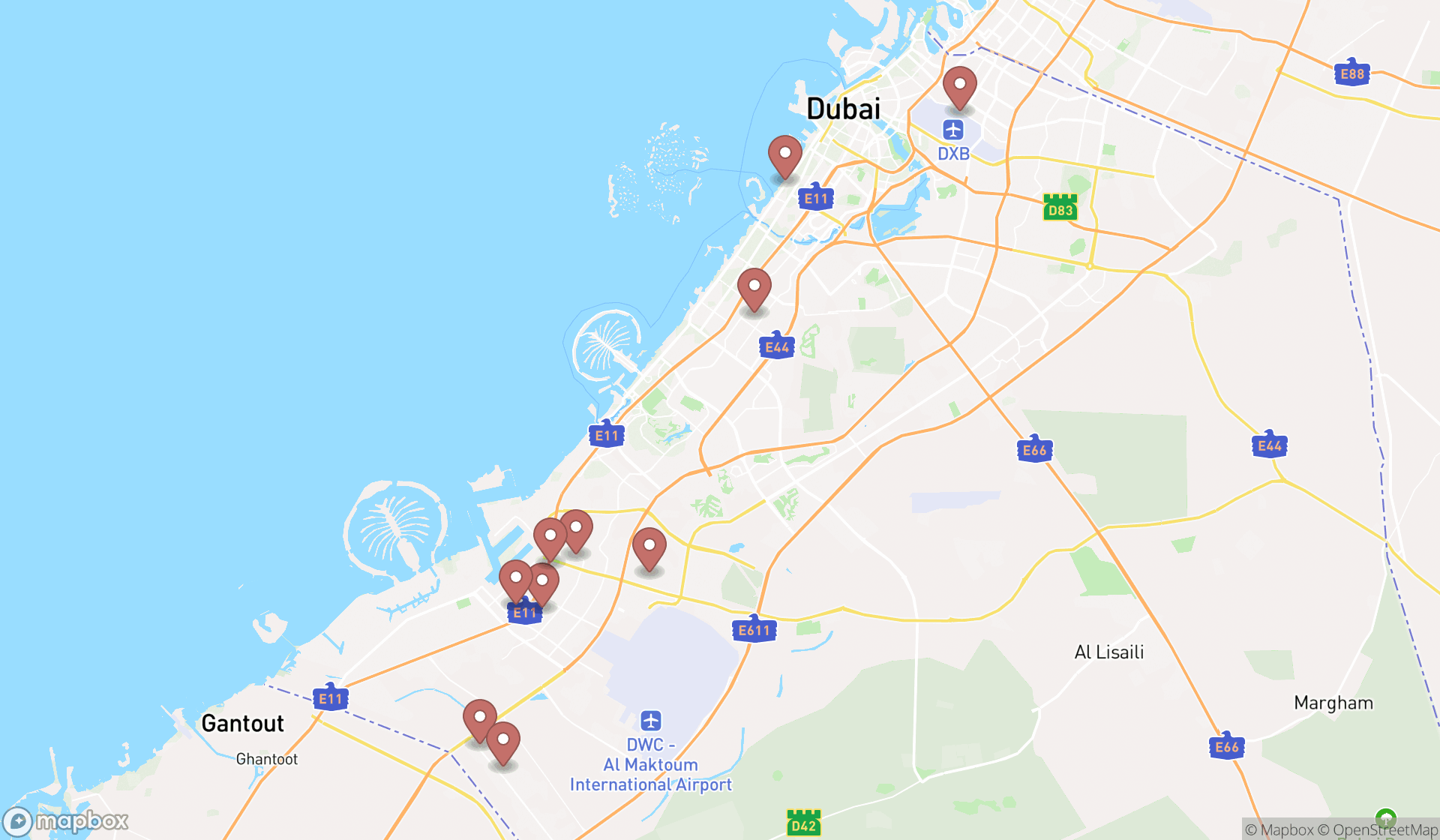 Map showing the ranked plastic injection molding services in Dubai, Dubai