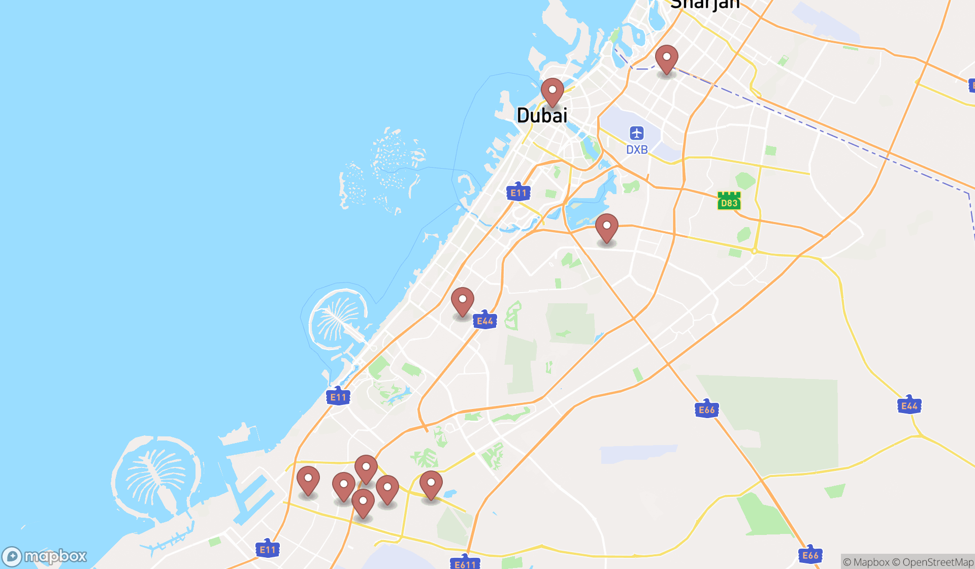 Map showing the ranked plastic products suppliers in Dubai, Dubai