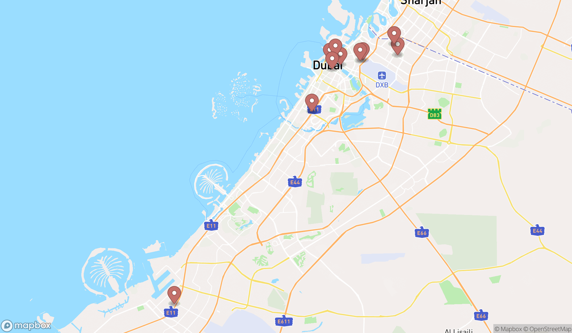 Map showing the ranked plastic products wholesalers in Dubai, Dubai