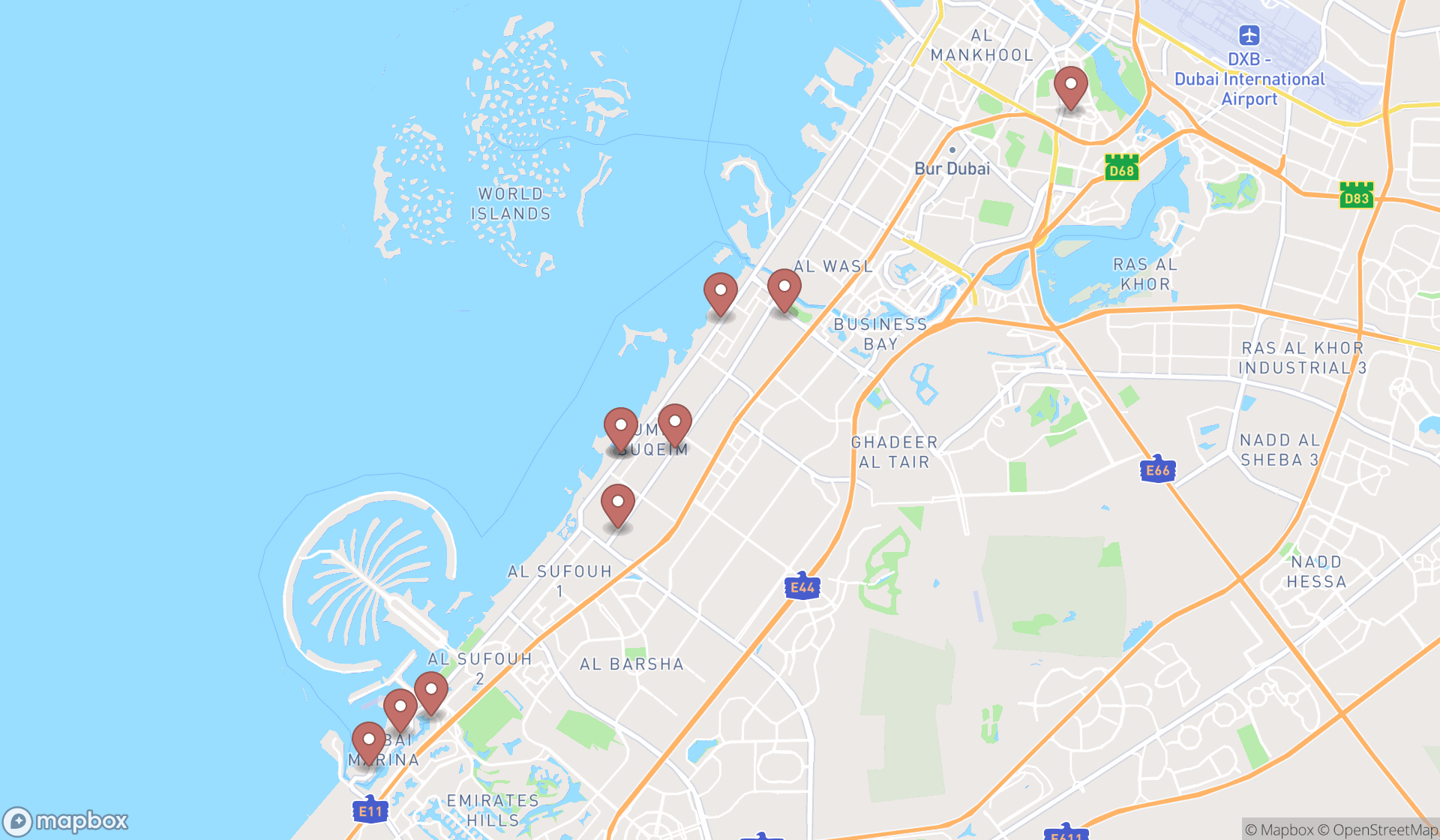 Map showing the ranked plastic surgeons in Dubai, Dubai