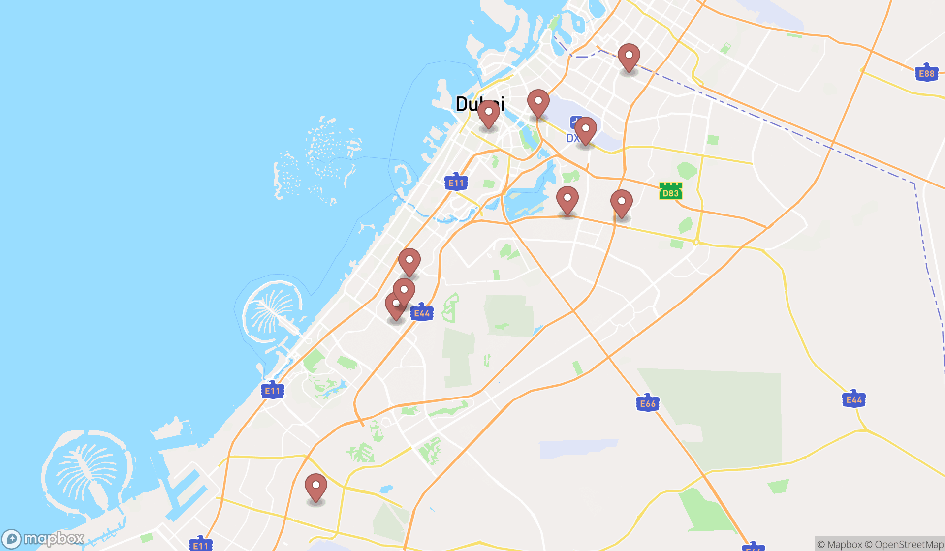 Map showing the ranked plating services in Dubai, Dubai