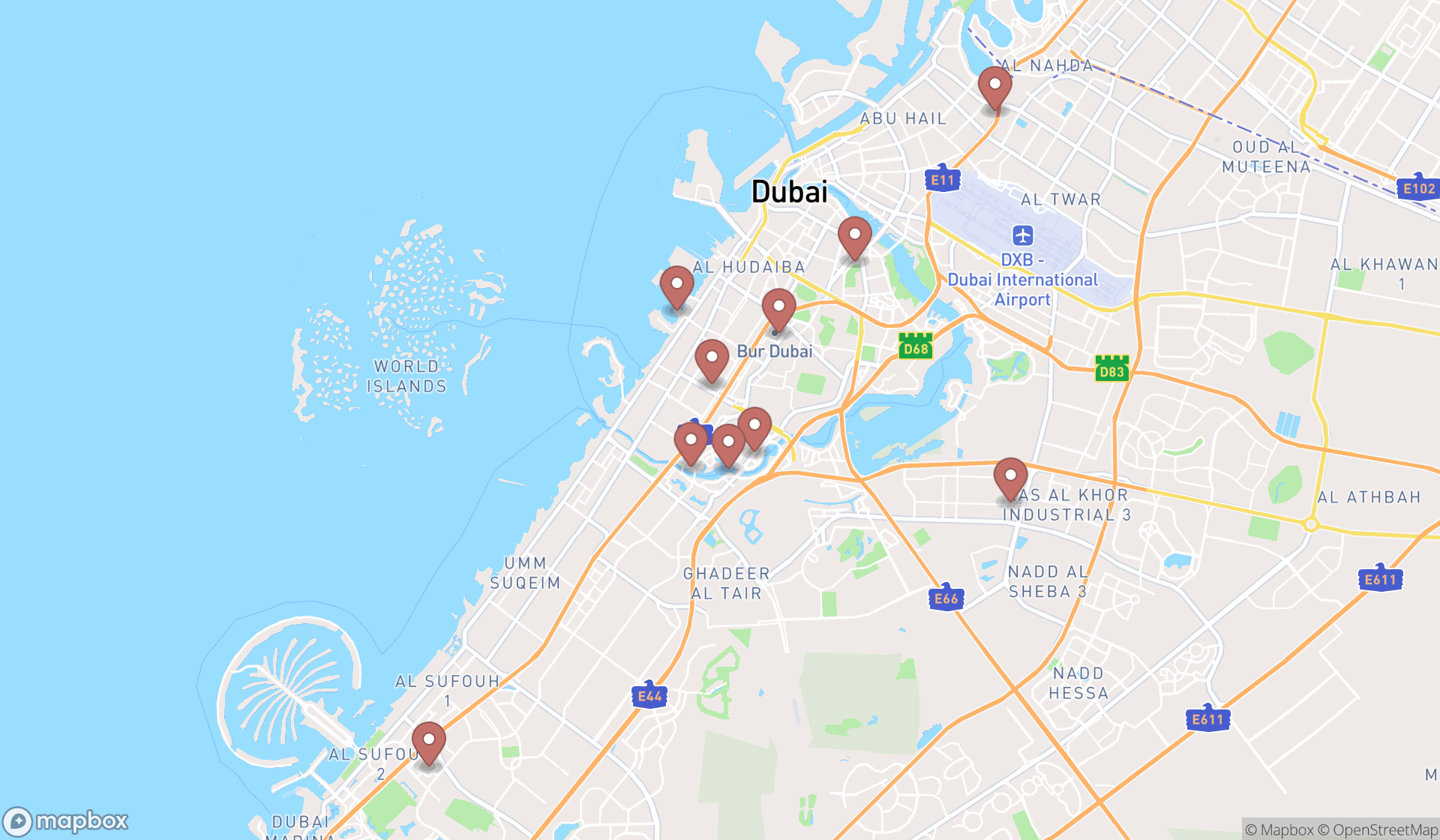 Map showing the ranked playground equipment suppliers in Dubai, Dubai